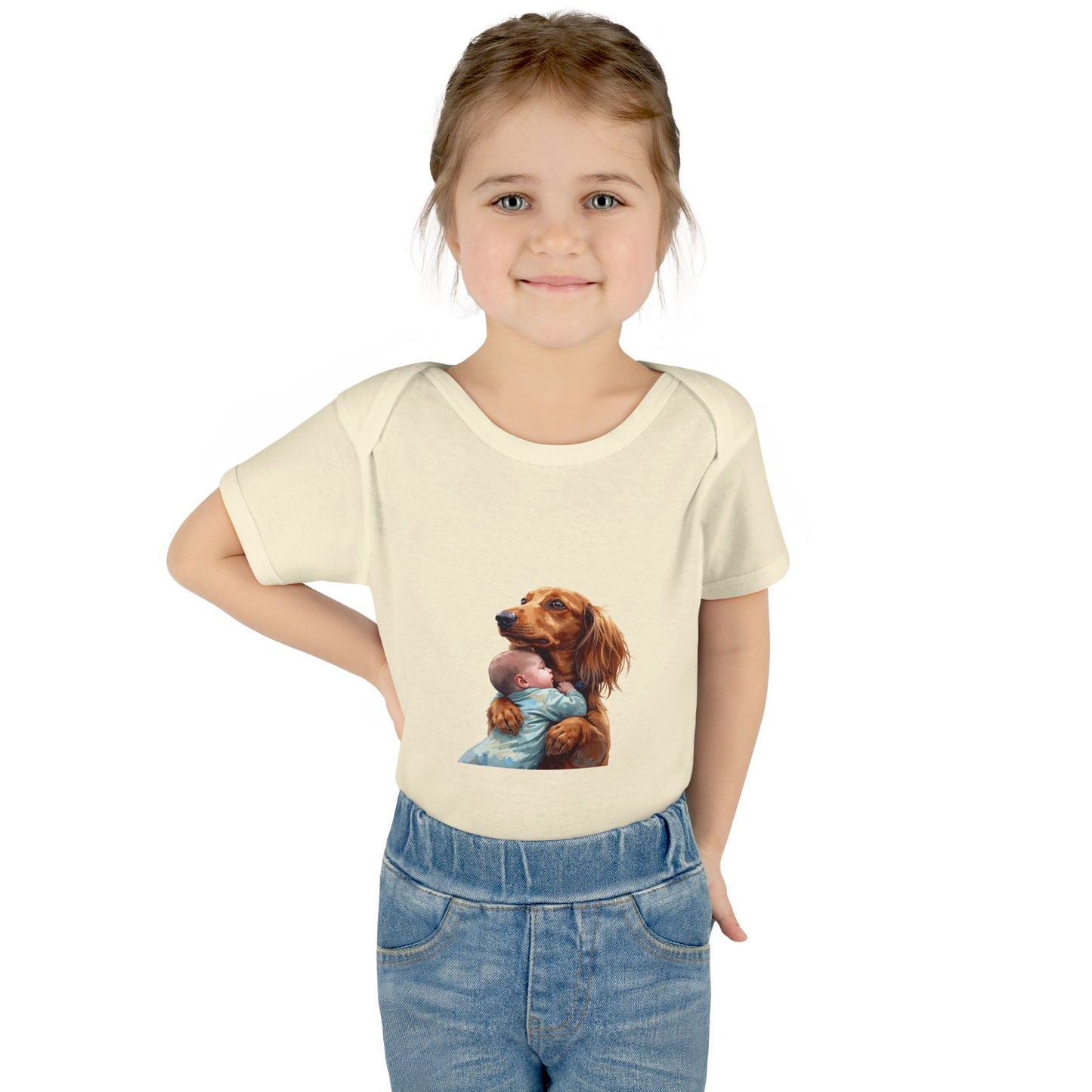 Baby Bodysuit with Dachshund Holding Newborn – Cute Infant Onesie Gift