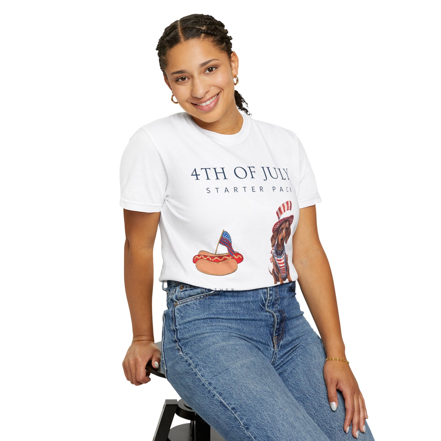 T-Shirt — "4th of July Starter Pack" Patriotic Dachshund Hot Dog Graphic Tee