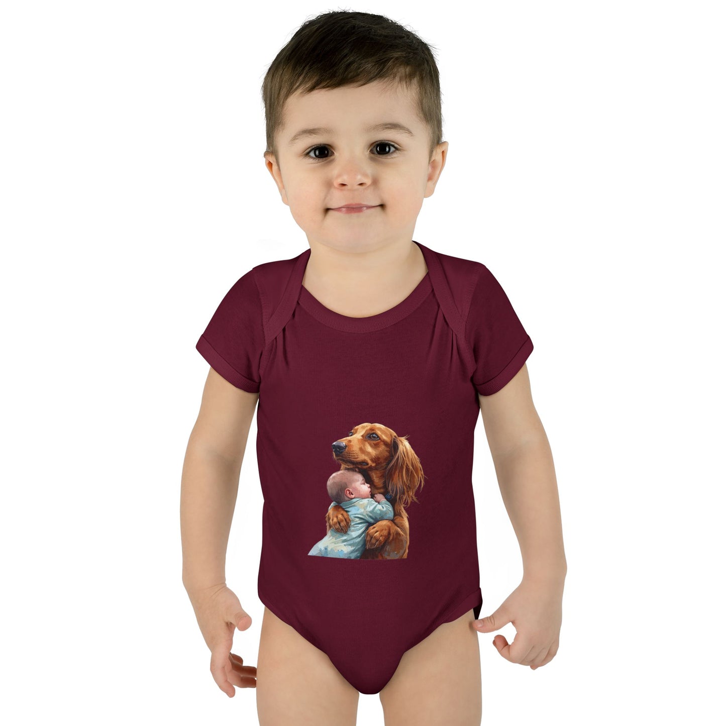 Baby Bodysuit with Dachshund Holding Newborn – Cute Infant Onesie Gift