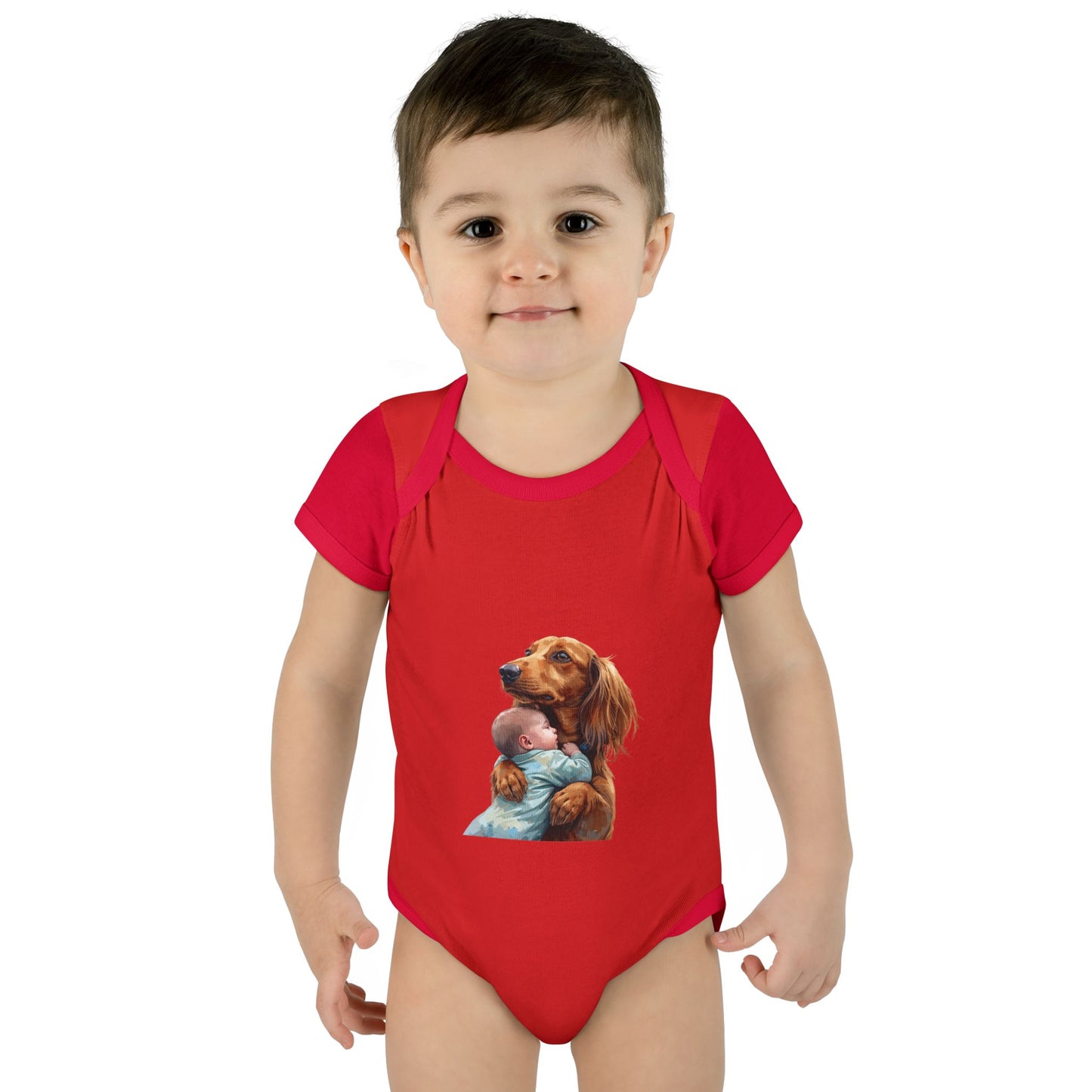 Baby Bodysuit with Dachshund Holding Newborn – Cute Infant Onesie Gift