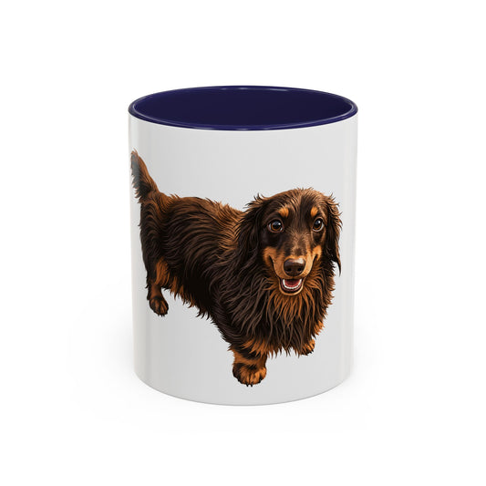 Dachshund Coffee Mug — Cute Long-Haired Wiener Dog Accent Mug (11/15oz)