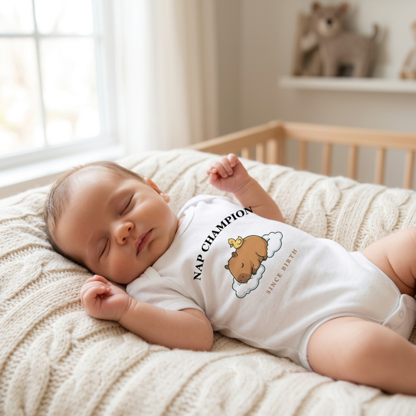 Infant Onesie – Cute Sleeping "Capybara” Baby Bodysuit, Soft Newborn Gift