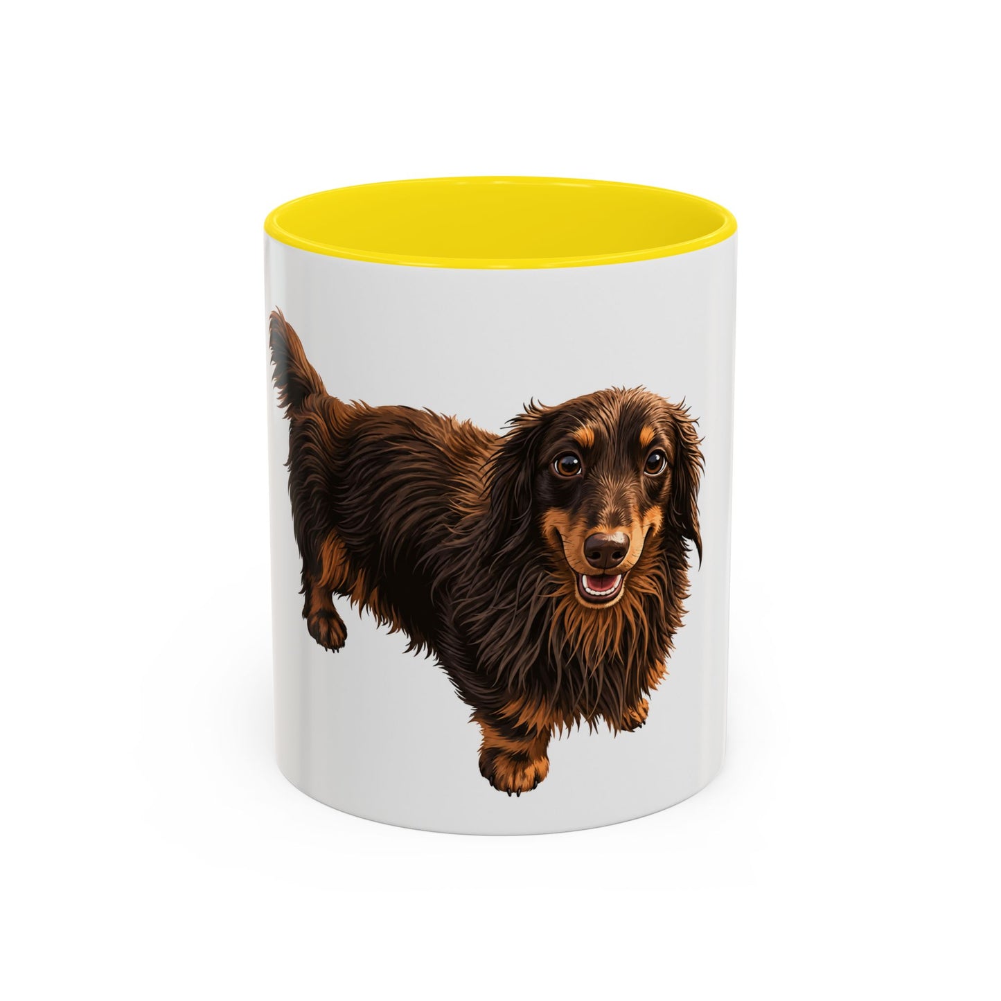 Dachshund Coffee Mug — Cute Long-Haired Wiener Dog Accent Mug (11/15oz)