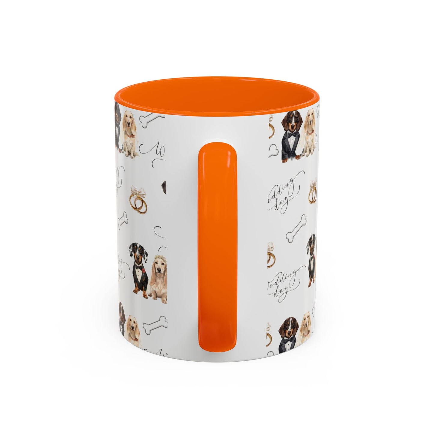 Wedding Dogs Coffee Mug — Cute Dachshund & Golden Retriever Pattern with 'Wedding Day' Accents (11/15oz)