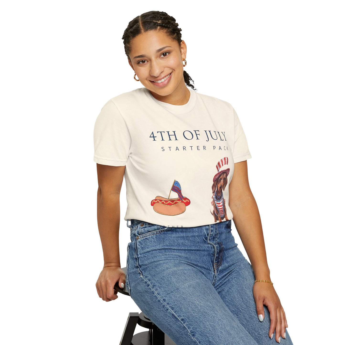 T-Shirt — "4th of July Starter Pack" Patriotic Dachshund Hot Dog Graphic Tee