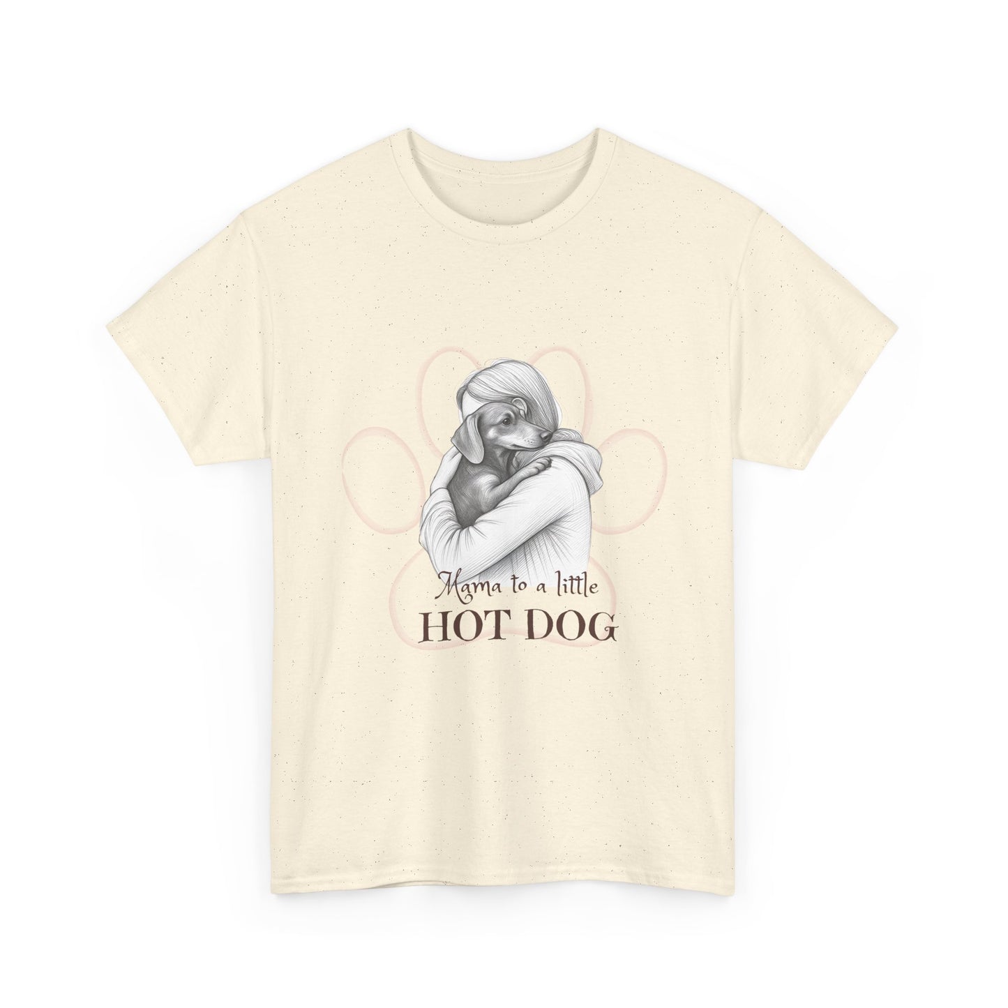 T‑Shirt — Retro Mom Dog Illustration with “MAMA to a Little HOT DOG” Text