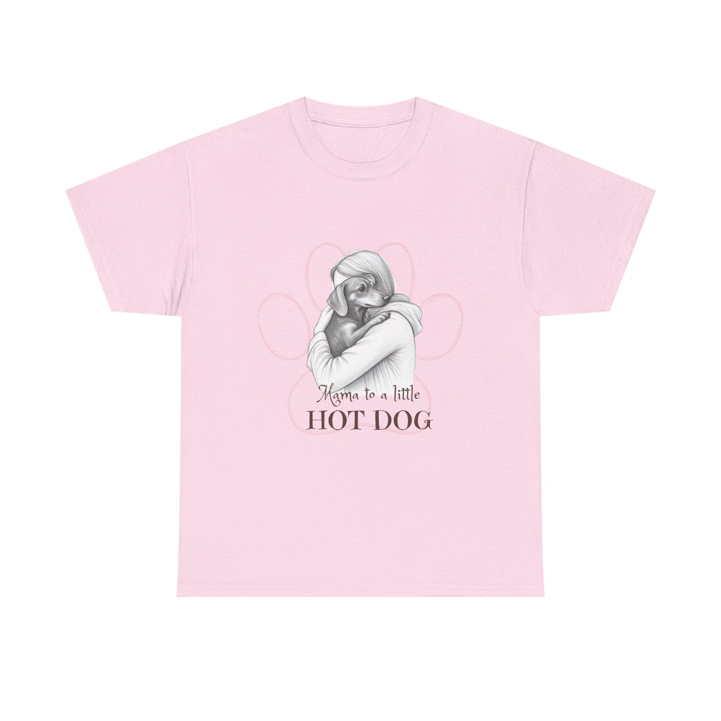 T‑Shirt — Retro Mom Dog Illustration with “MAMA to a Little HOT DOG” Text