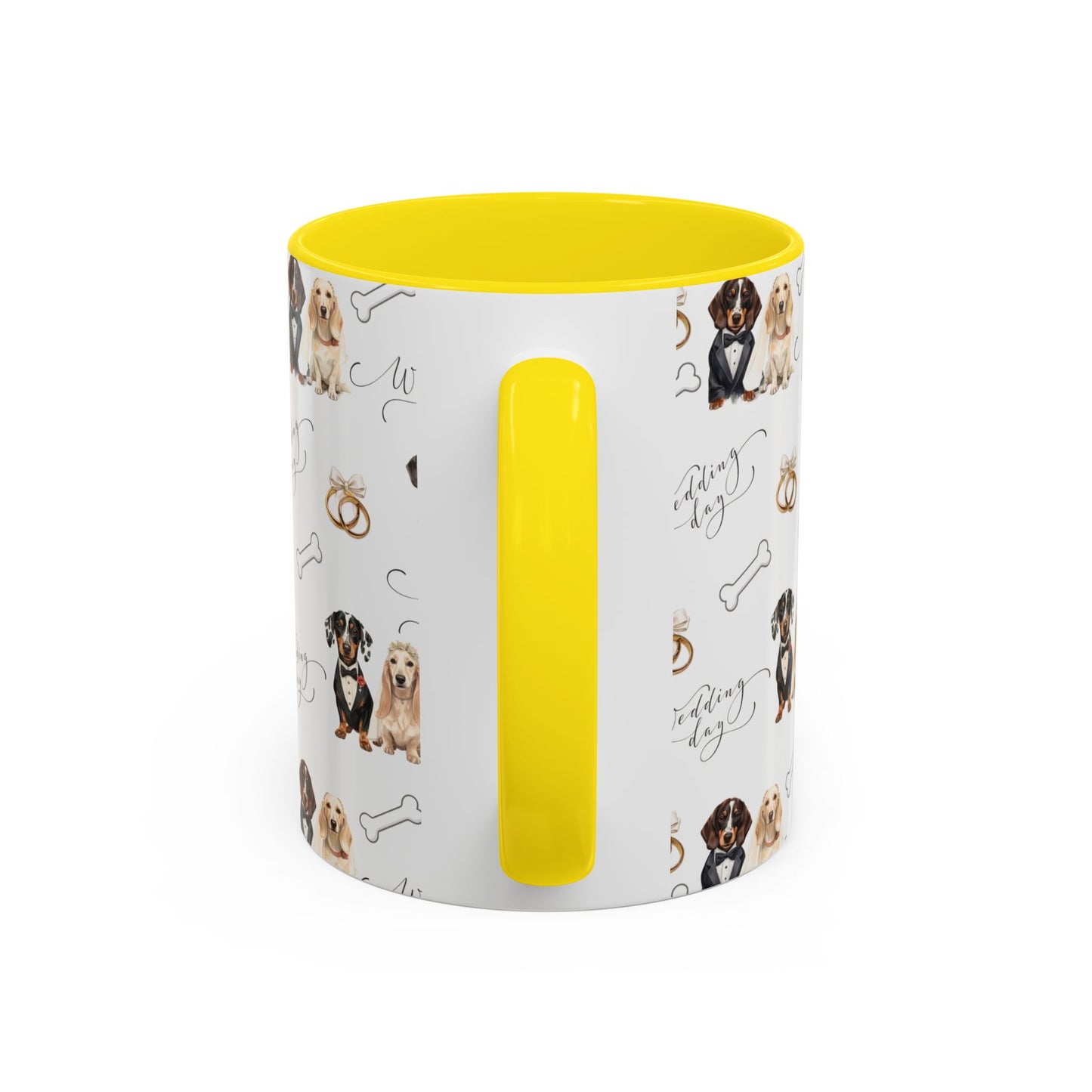 Wedding Dogs Coffee Mug — Cute Dachshund & Golden Retriever Pattern with 'Wedding Day' Accents (11/15oz)
