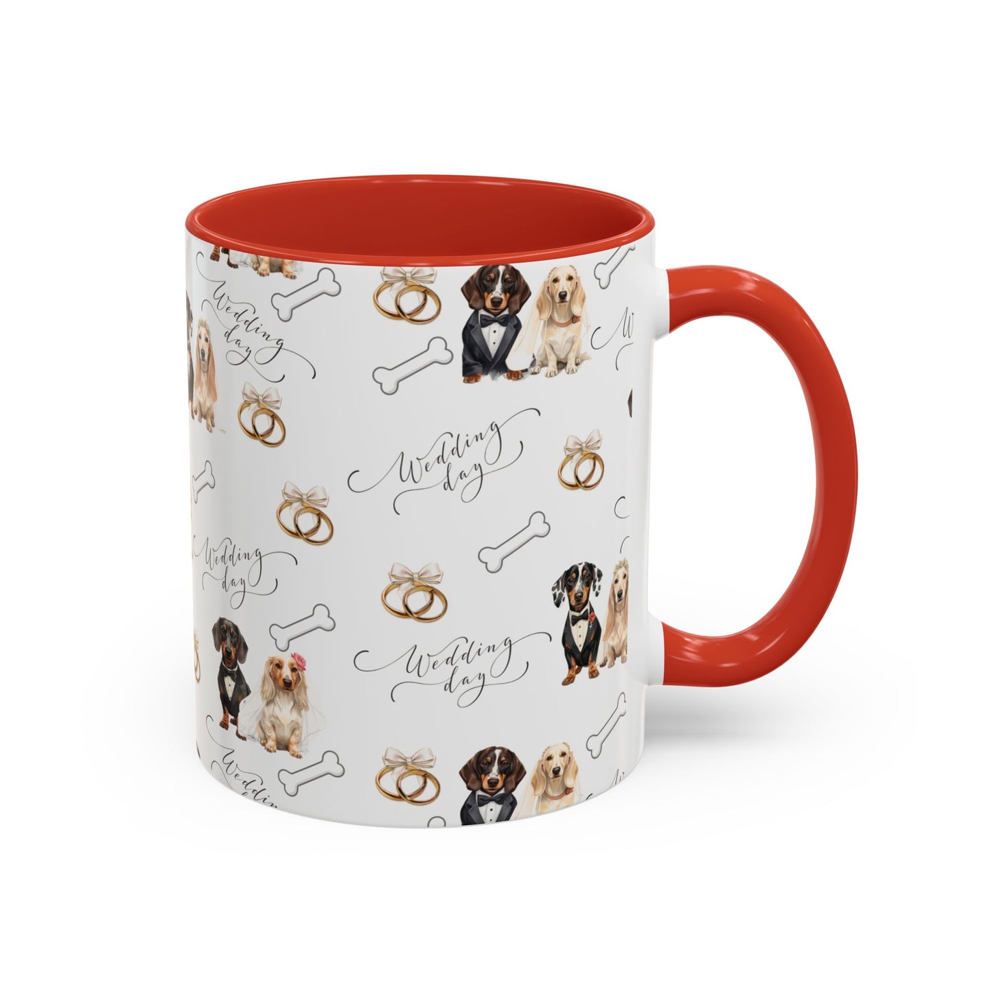 Wedding Dogs Coffee Mug — Cute Dachshund & Golden Retriever Pattern with 'Wedding Day' Accents (11/15oz)