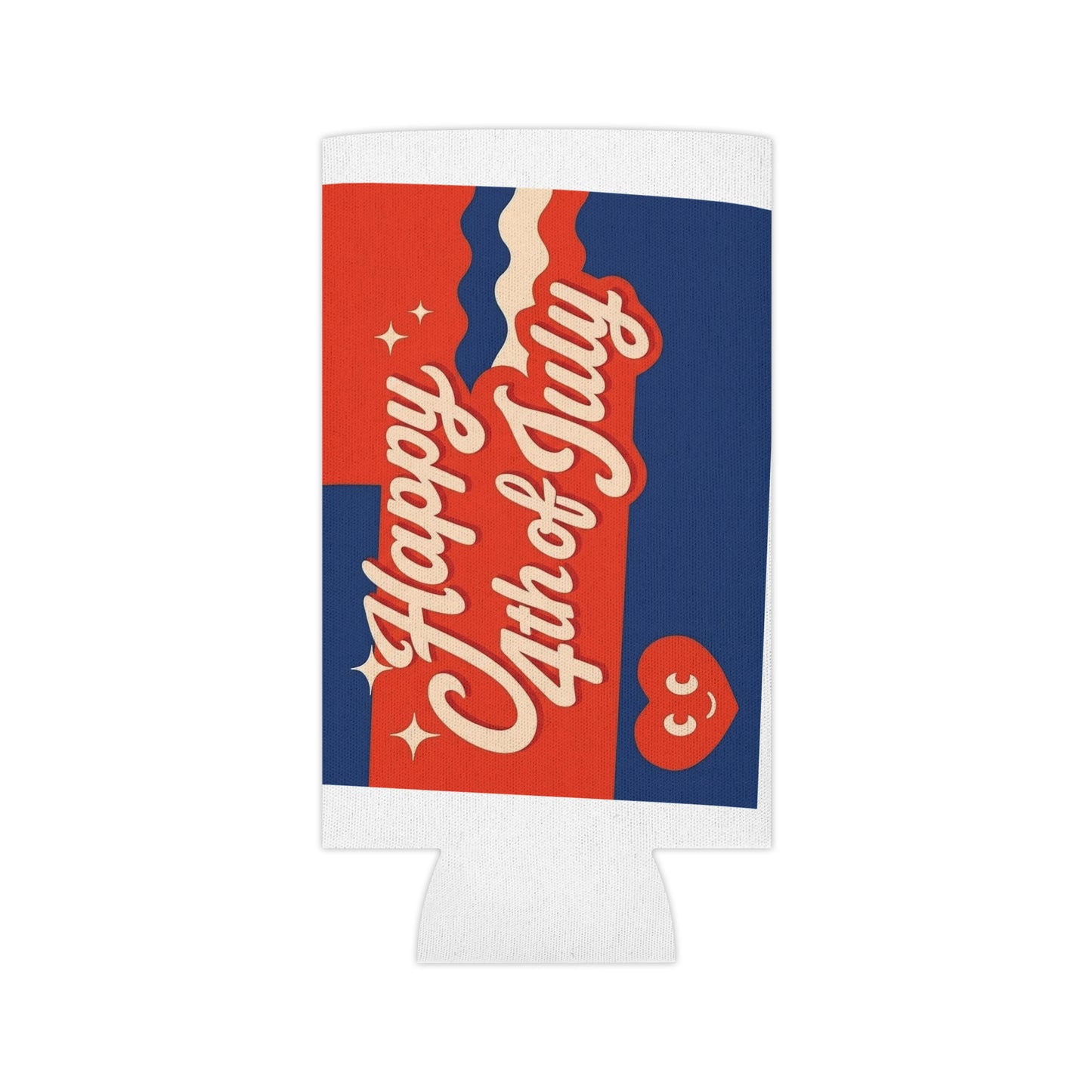 4th of July Can Cooler — "Happy 4th of July" Patriotic Beverage Koozie