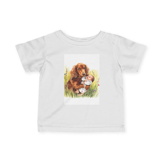Infant Tee with Puppy and Baby Duckling Illustration — Cute Newborn Baby Shirt