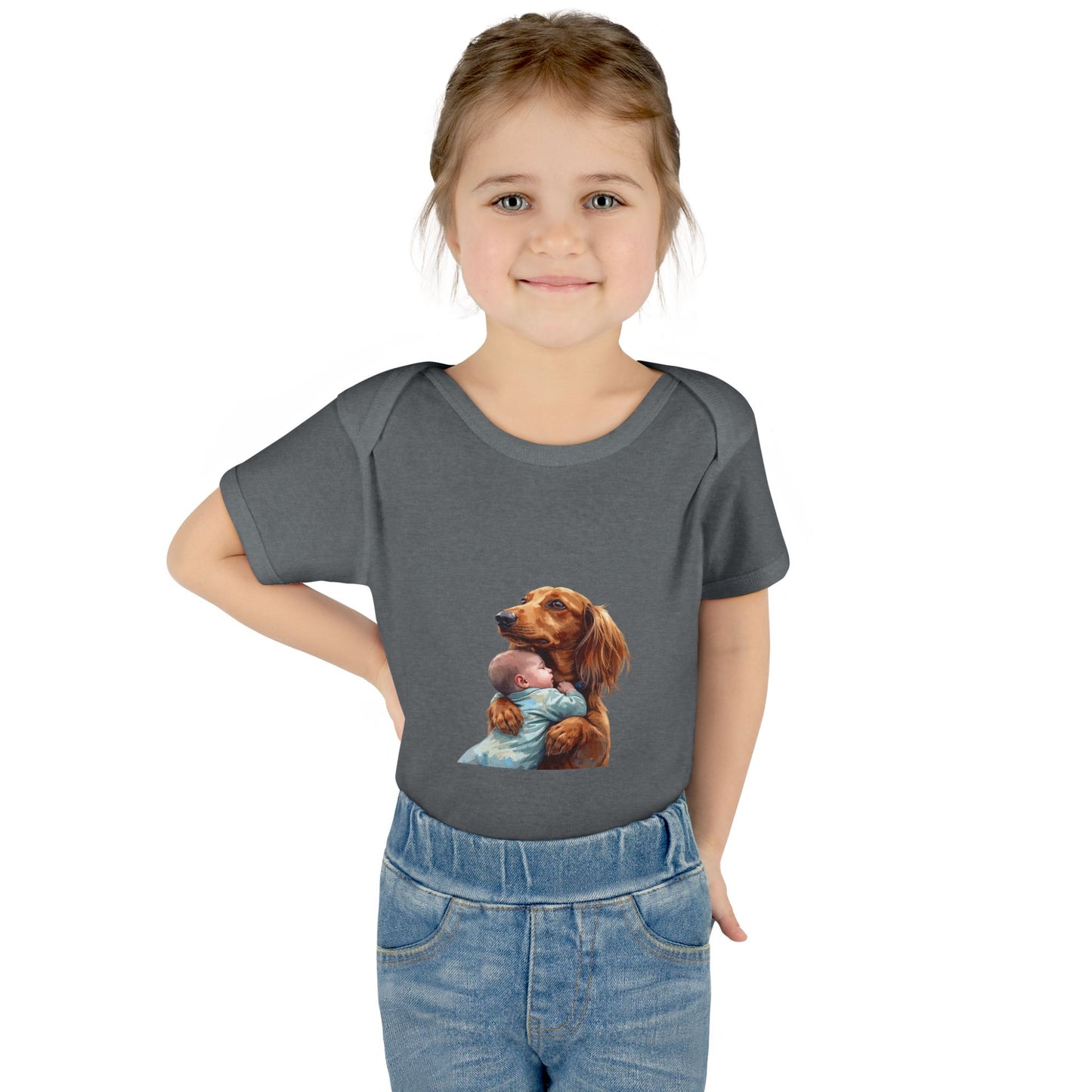 Baby Bodysuit with Dachshund Holding Newborn – Cute Infant Onesie Gift