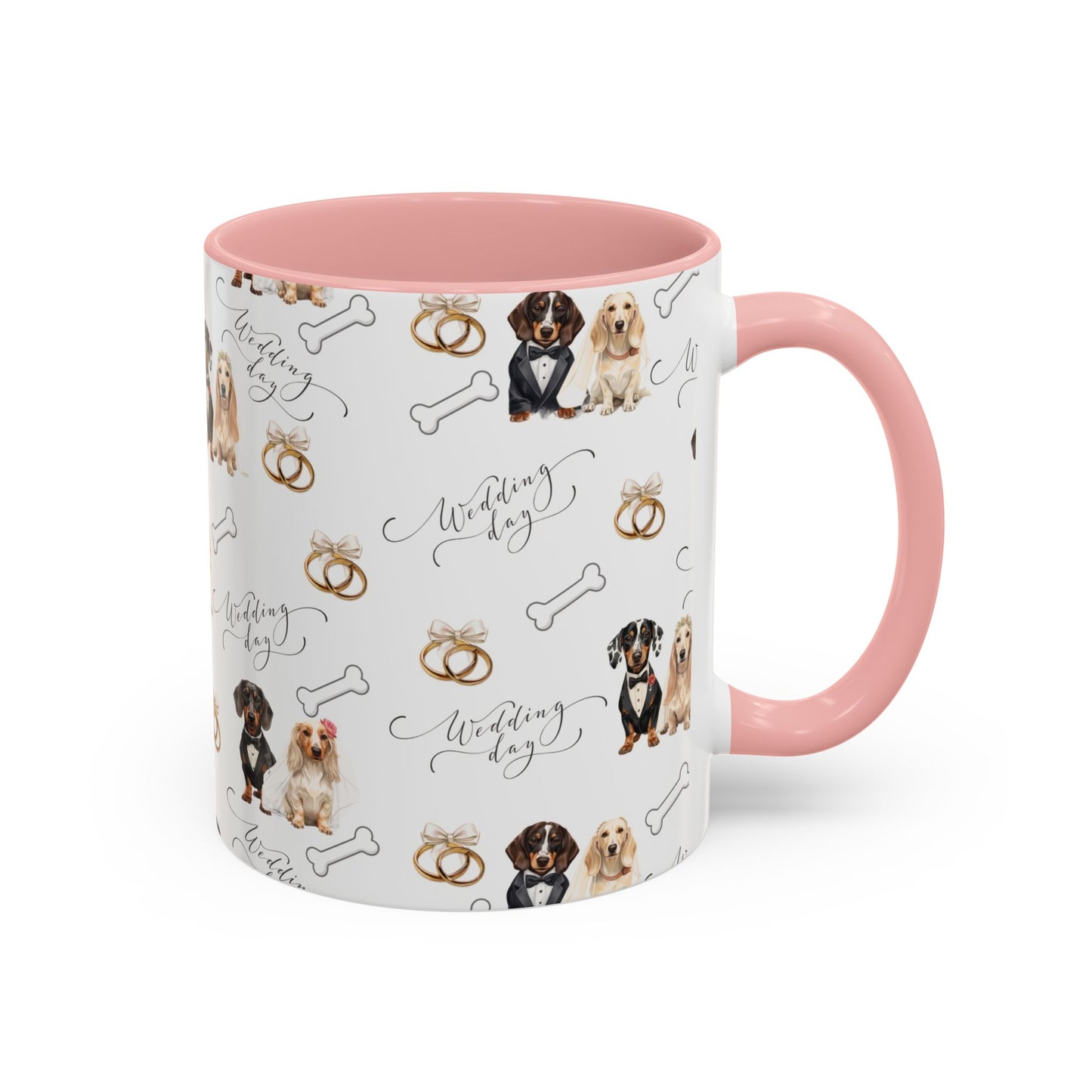 Wedding Dogs Coffee Mug — Cute Dachshund & Golden Retriever Pattern with 'Wedding Day' Accents (11/15oz)
