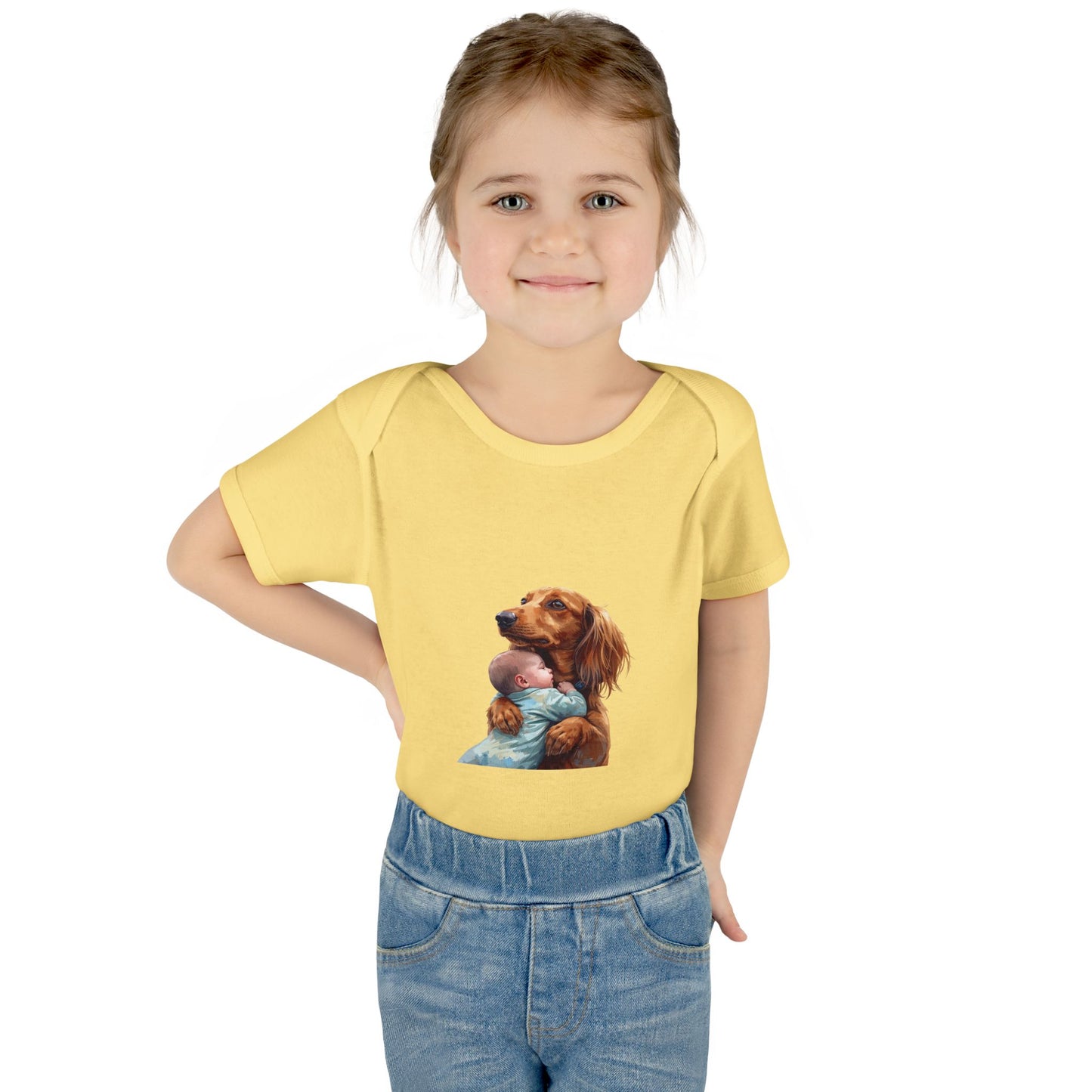Baby Bodysuit with Dachshund Holding Newborn – Cute Infant Onesie Gift
