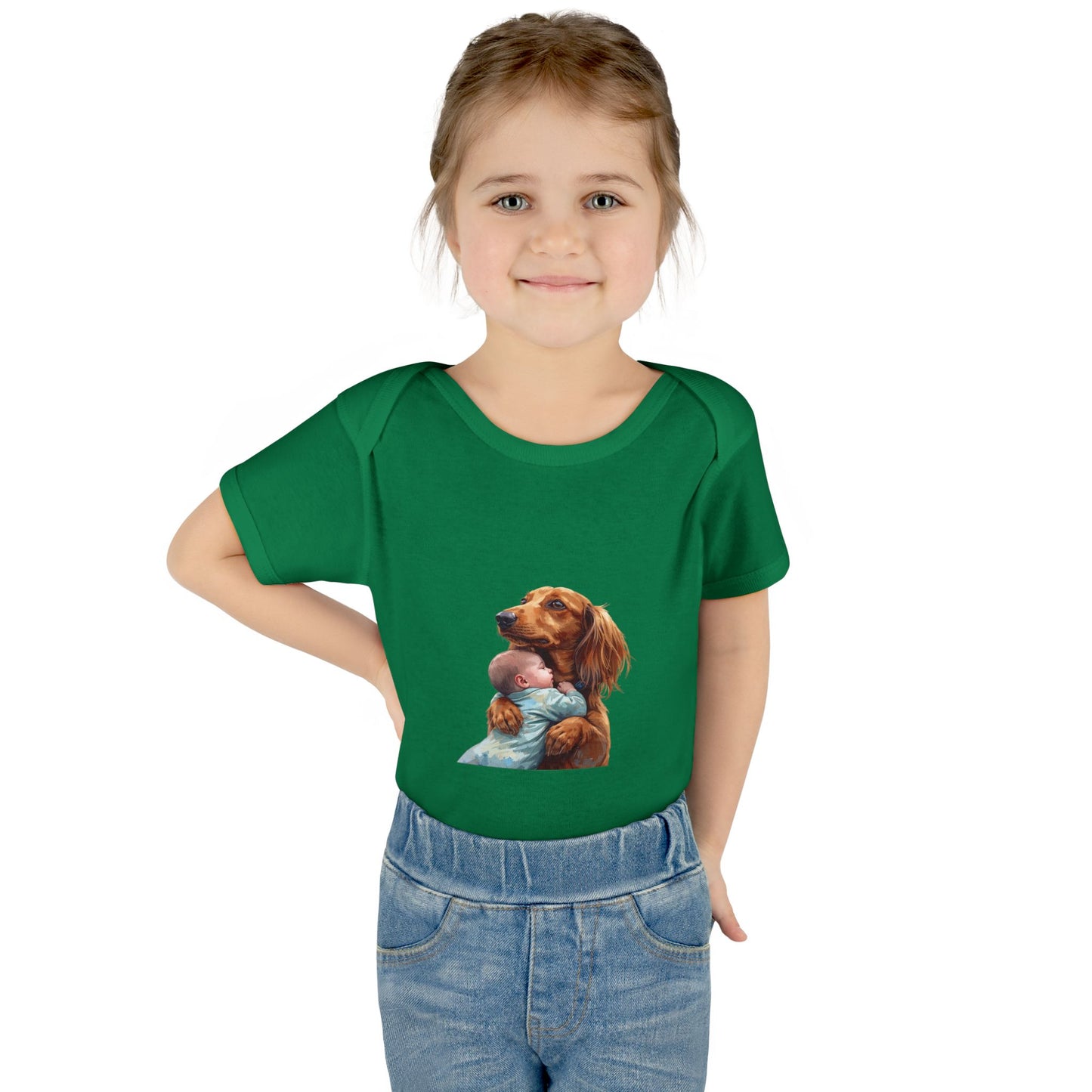 Baby Bodysuit with Dachshund Holding Newborn – Cute Infant Onesie Gift