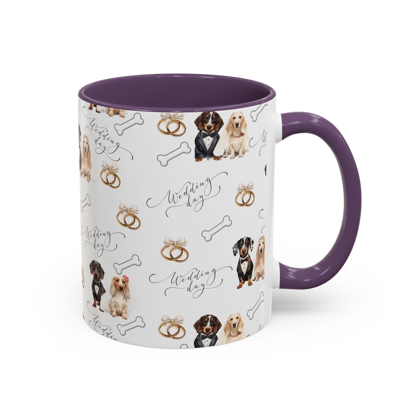 Wedding Dogs Coffee Mug — Cute Dachshund & Golden Retriever Pattern with 'Wedding Day' Accents (11/15oz)