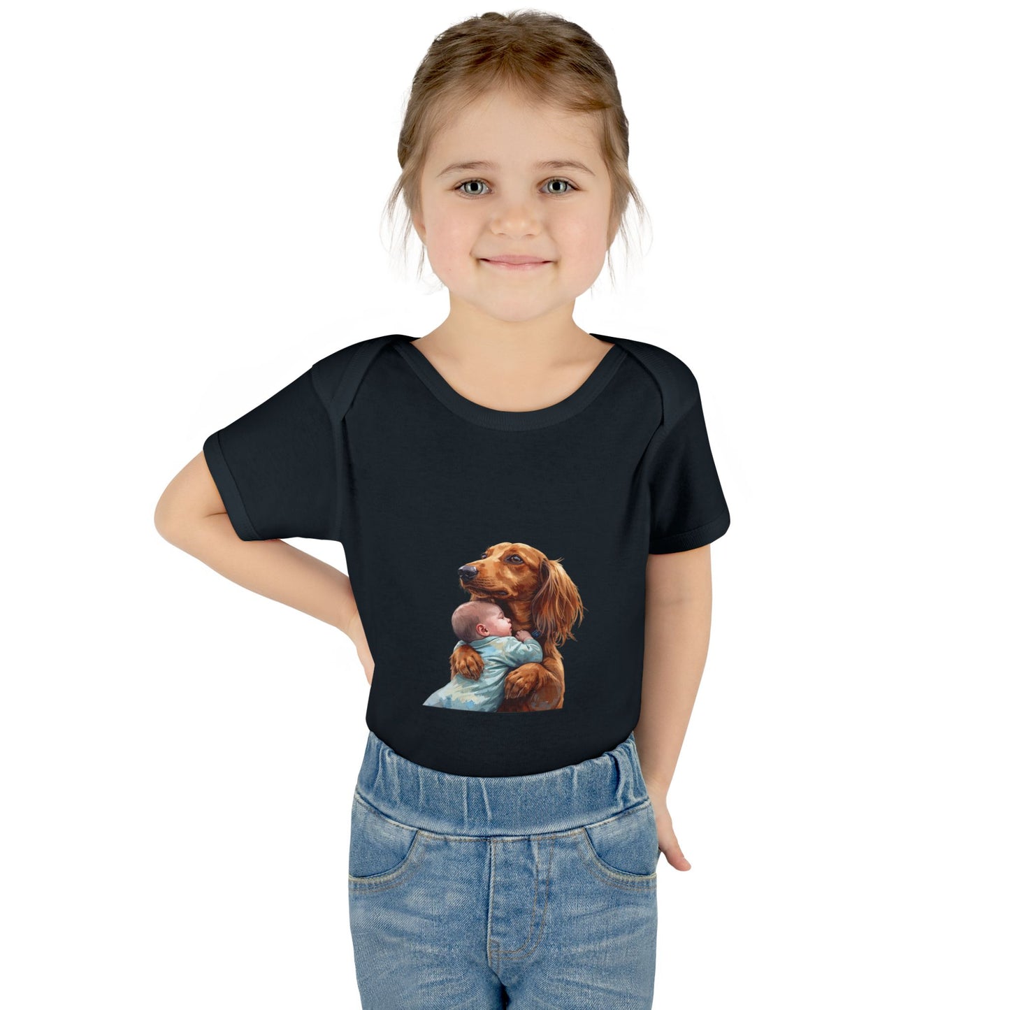 Baby Bodysuit with Dachshund Holding Newborn – Cute Infant Onesie Gift