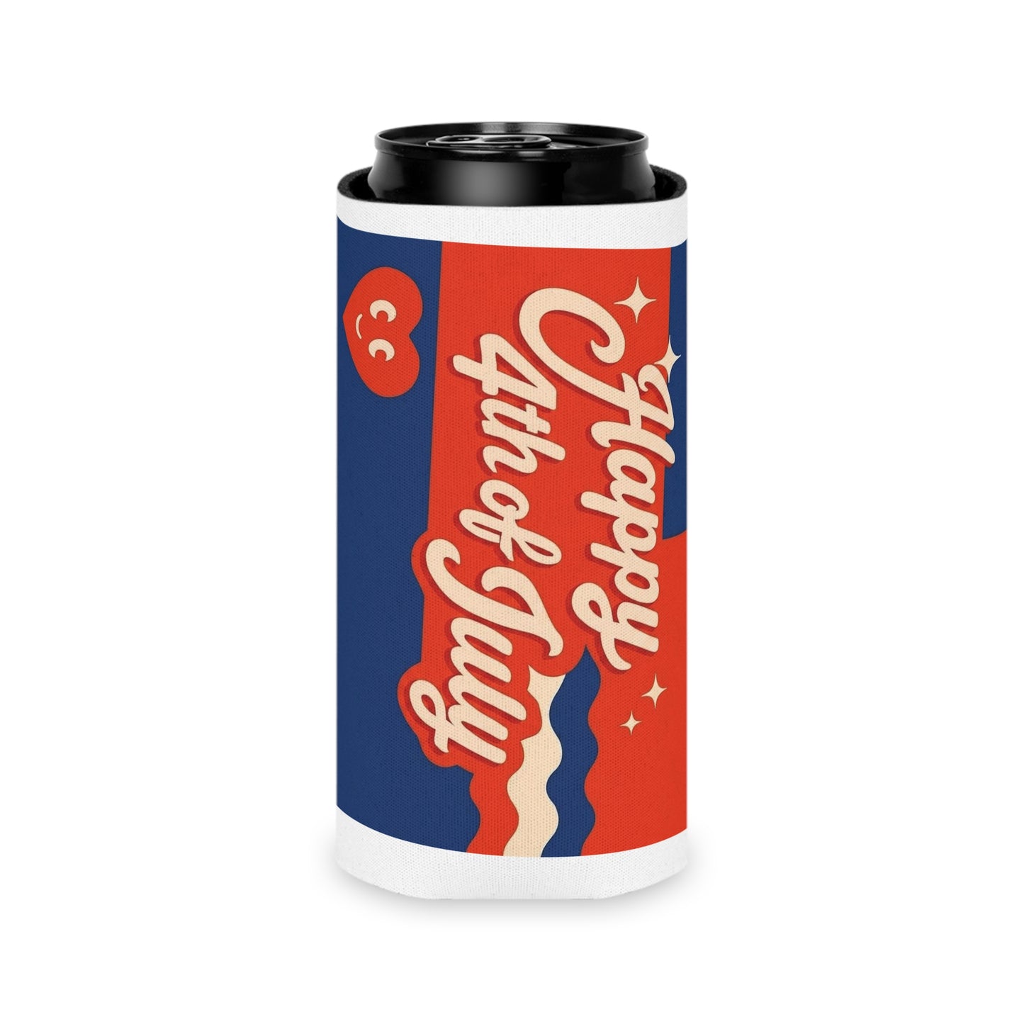 4th of July Can Cooler — "Happy 4th of July" Patriotic Beverage Koozie
