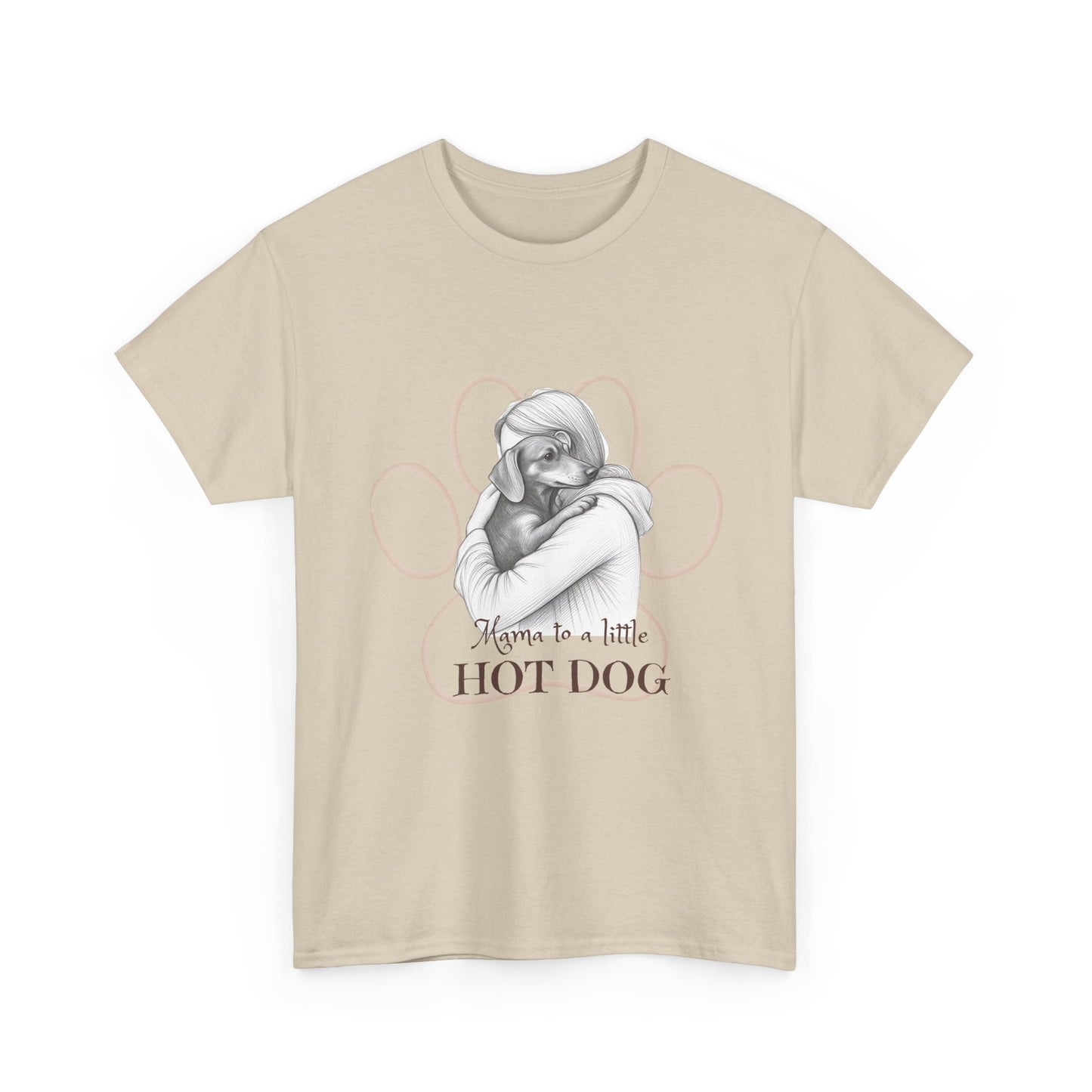 T‑Shirt — Retro Mom Dog Illustration with “MAMA to a Little HOT DOG” Text