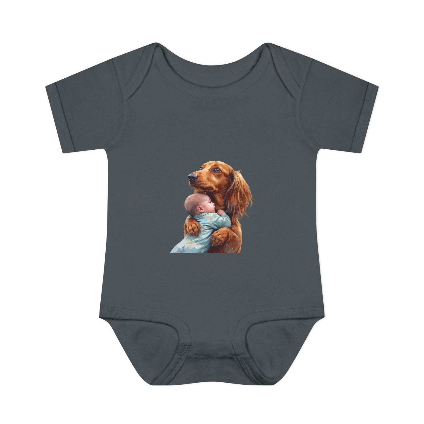 Baby Bodysuit with Dachshund Holding Newborn – Cute Infant Onesie Gift
