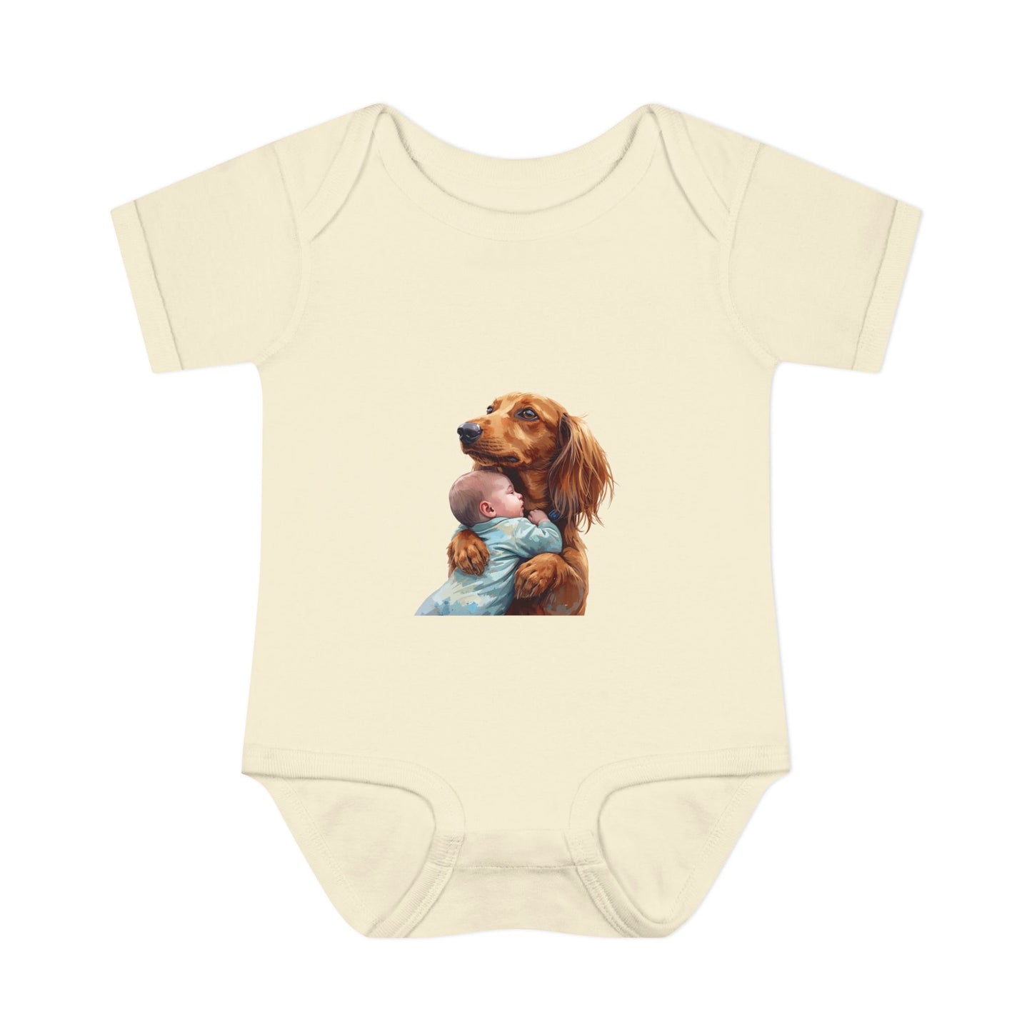 Baby Bodysuit with Dachshund Holding Newborn – Cute Infant Onesie Gift