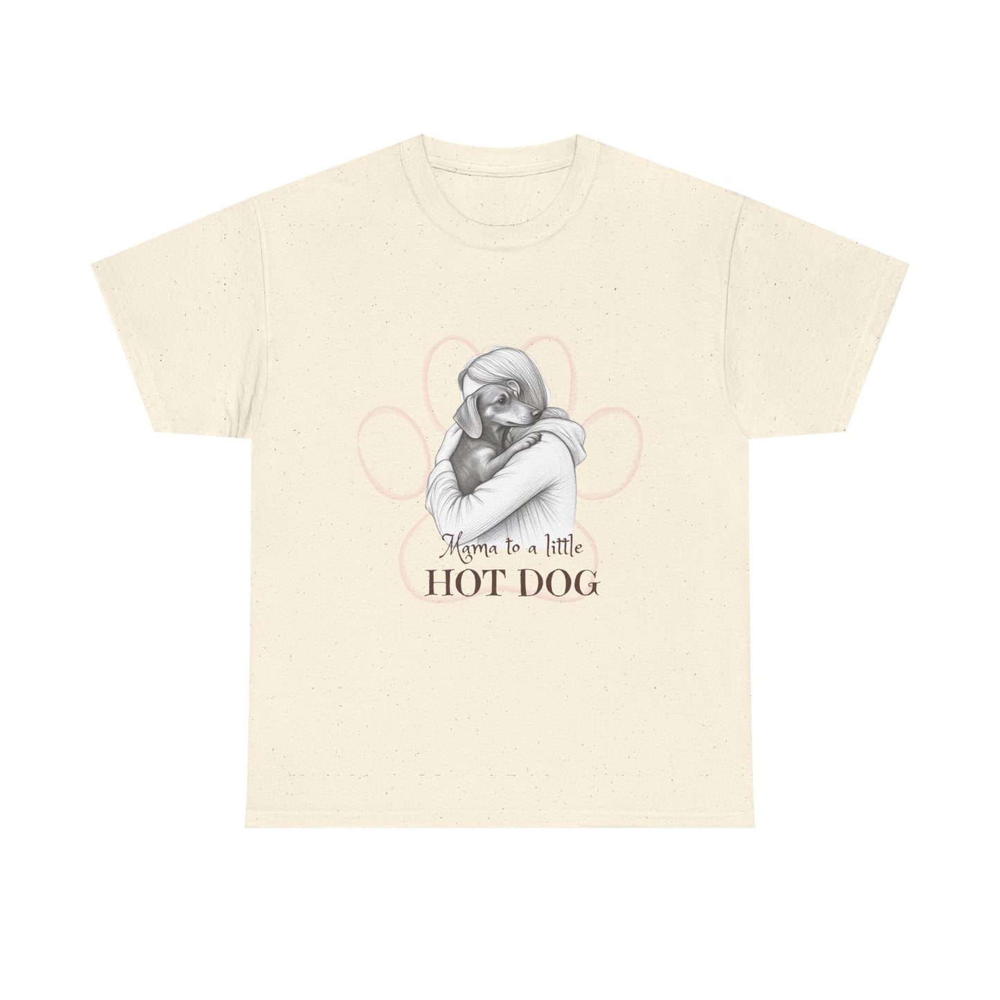 T‑Shirt — Retro Mom Dog Illustration with “MAMA to a Little HOT DOG” Text