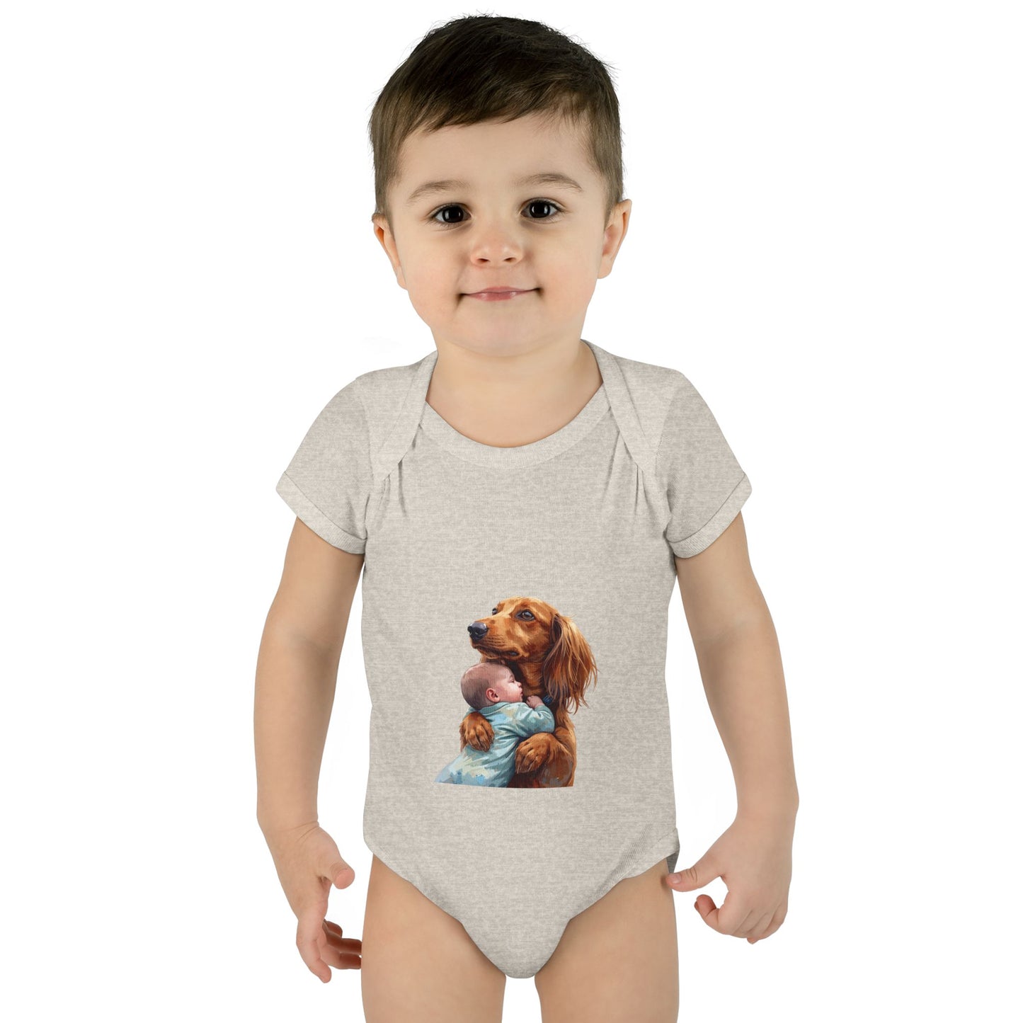 Baby Bodysuit with Dachshund Holding Newborn – Cute Infant Onesie Gift