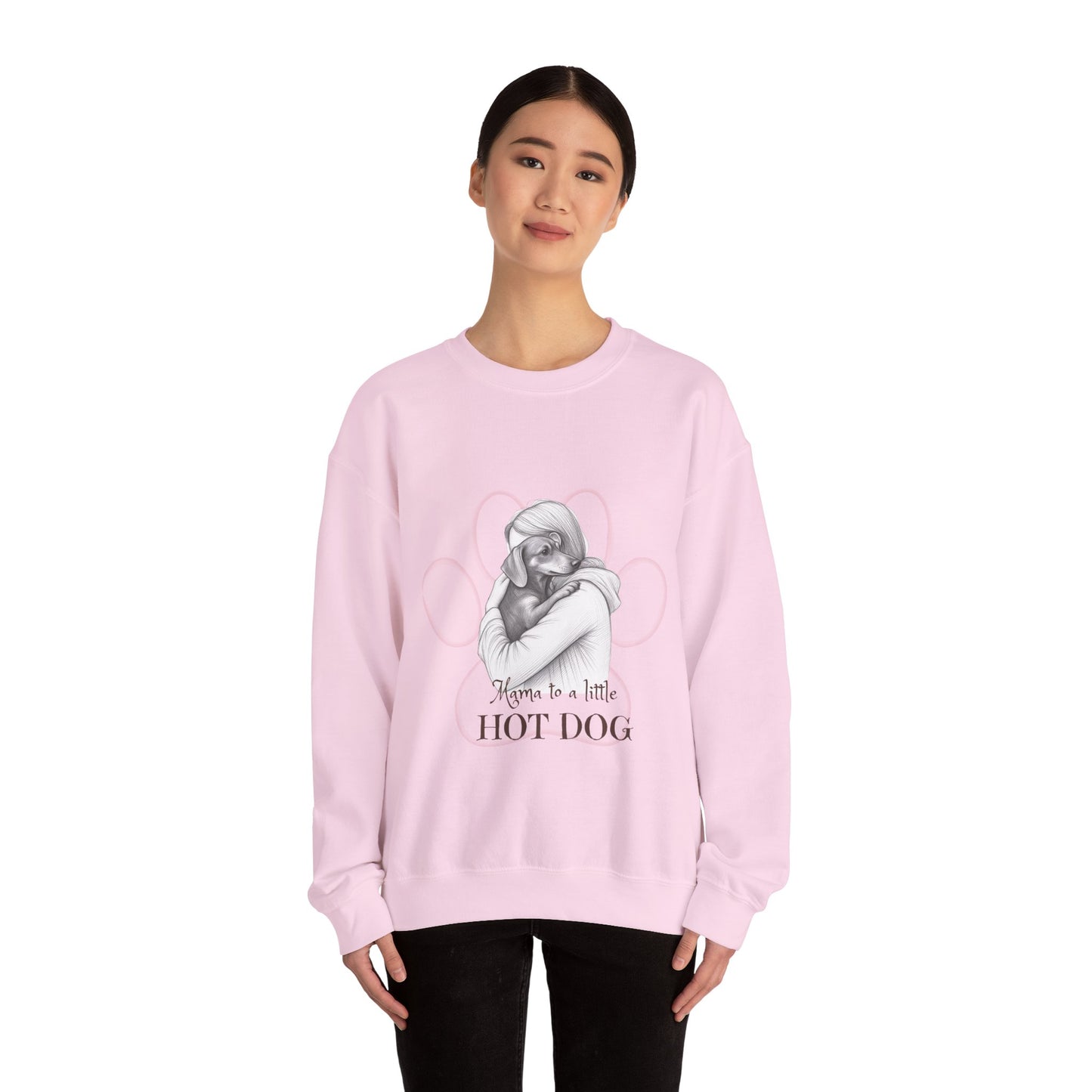 “Mom to a Little Hot Dog” Crewneck Sweatshirt — Cute Dachshund Graphic Pullover