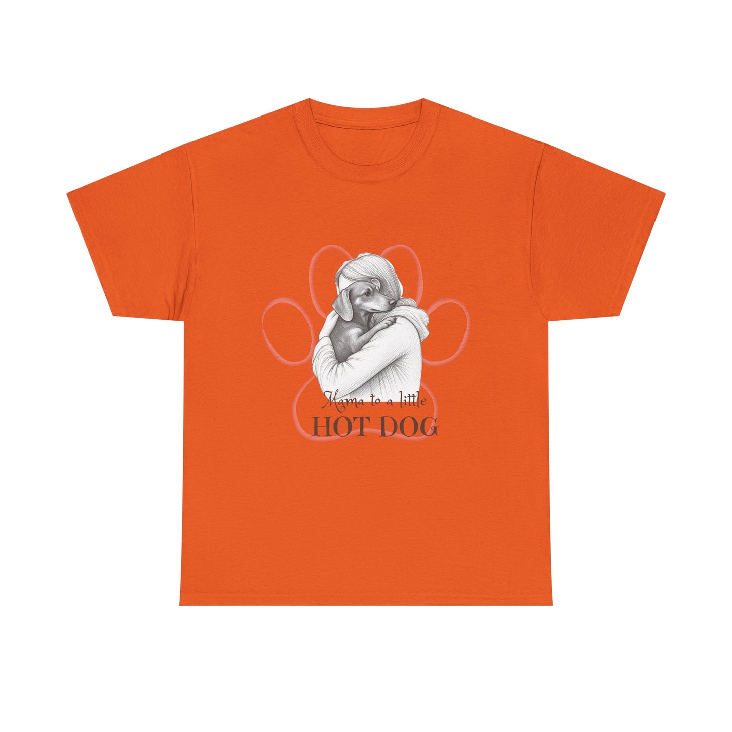 T‑Shirt — Retro Mom Dog Illustration with “MAMA to a Little HOT DOG” Text