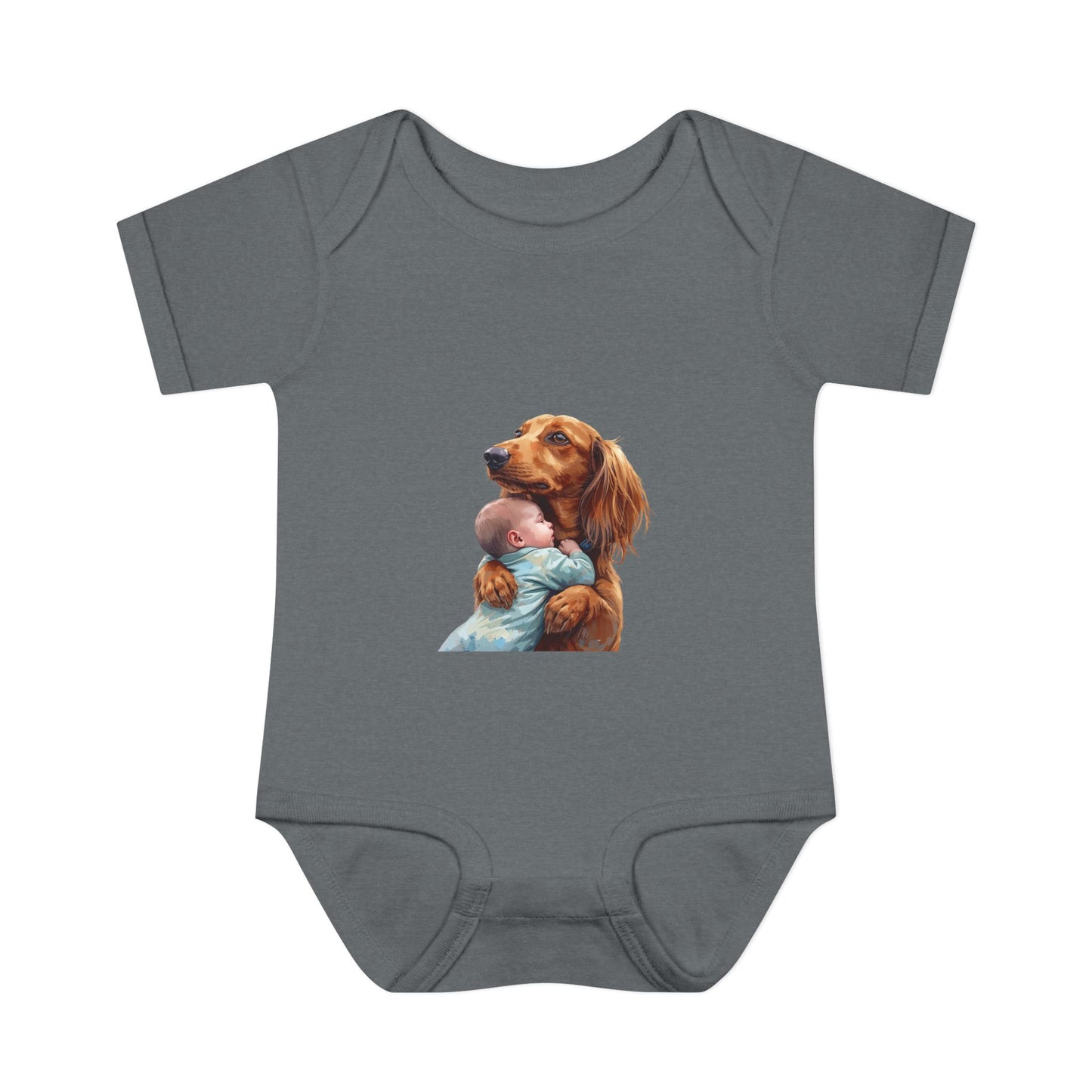 Baby Bodysuit with Dachshund Holding Newborn – Cute Infant Onesie Gift