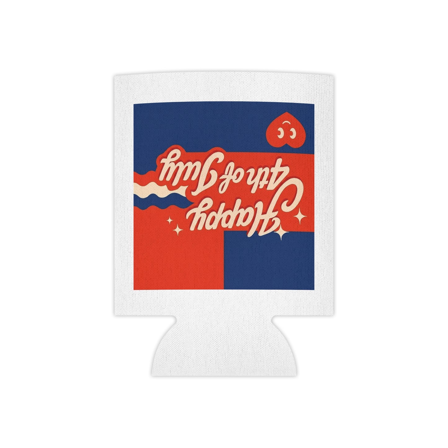 4th of July Can Cooler — "Happy 4th of July" Patriotic Beverage Koozie