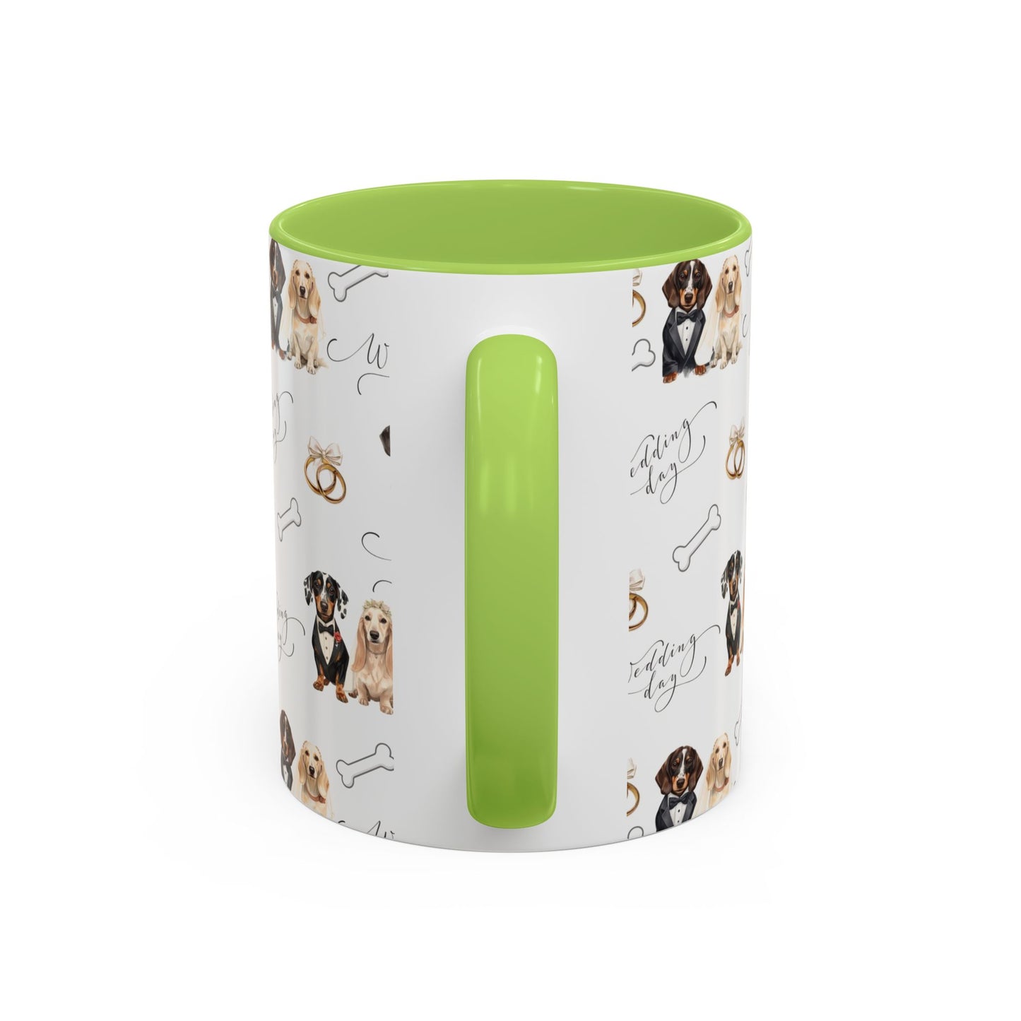 Wedding Dogs Coffee Mug — Cute Dachshund & Golden Retriever Pattern with 'Wedding Day' Accents (11/15oz)