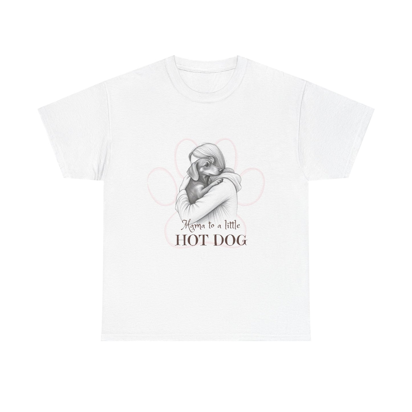 T‑Shirt — Retro Mom Dog Illustration with “MAMA to a Little HOT DOG” Text