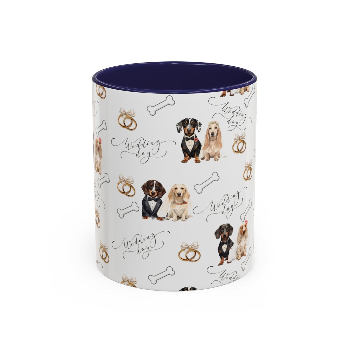 Wedding Dogs Coffee Mug — Cute Dachshund & Golden Retriever Pattern with 'Wedding Day' Accents (11/15oz)