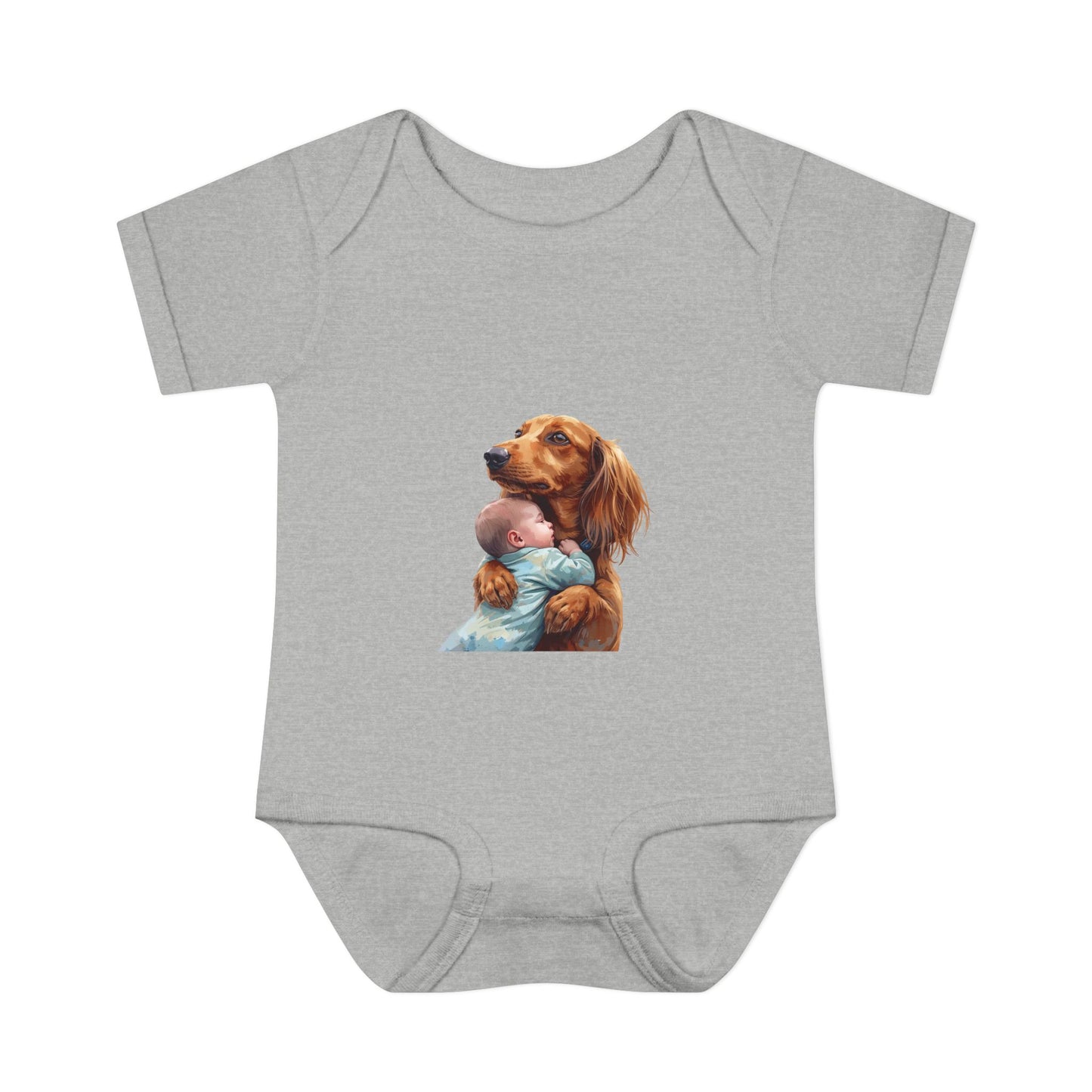 Baby Bodysuit with Dachshund Holding Newborn – Cute Infant Onesie Gift