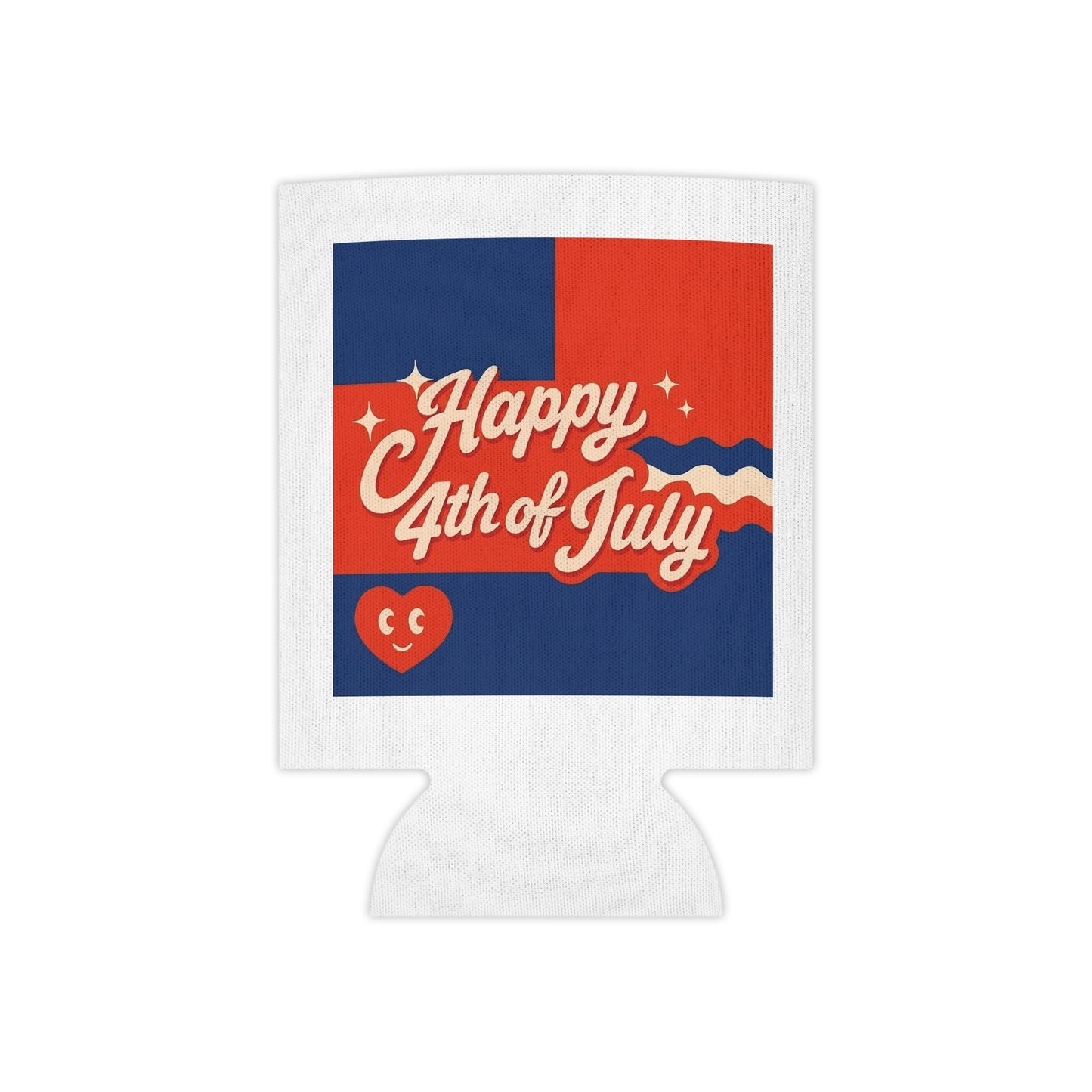4th of July Can Cooler — "Happy 4th of July" Patriotic Beverage Koozie