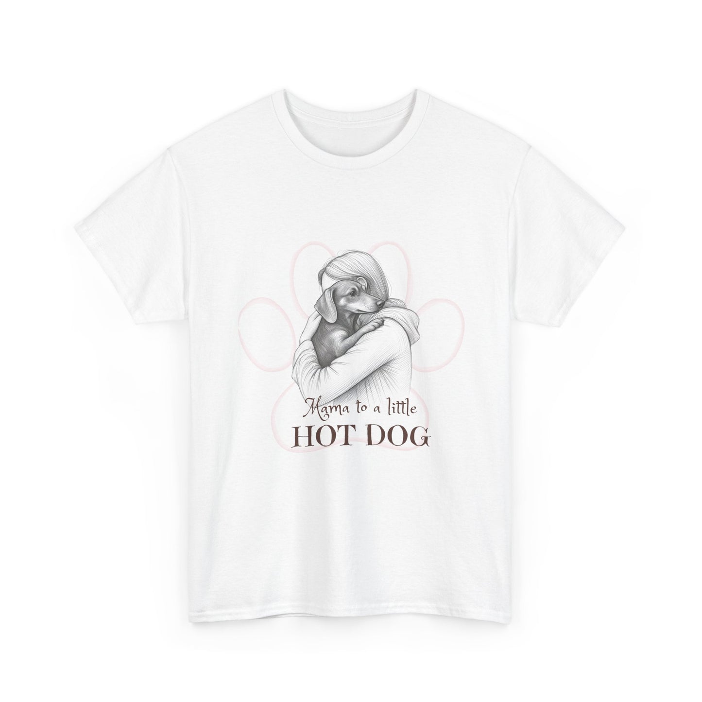 T‑Shirt — Retro Mom Dog Illustration with “MAMA to a Little HOT DOG” Text