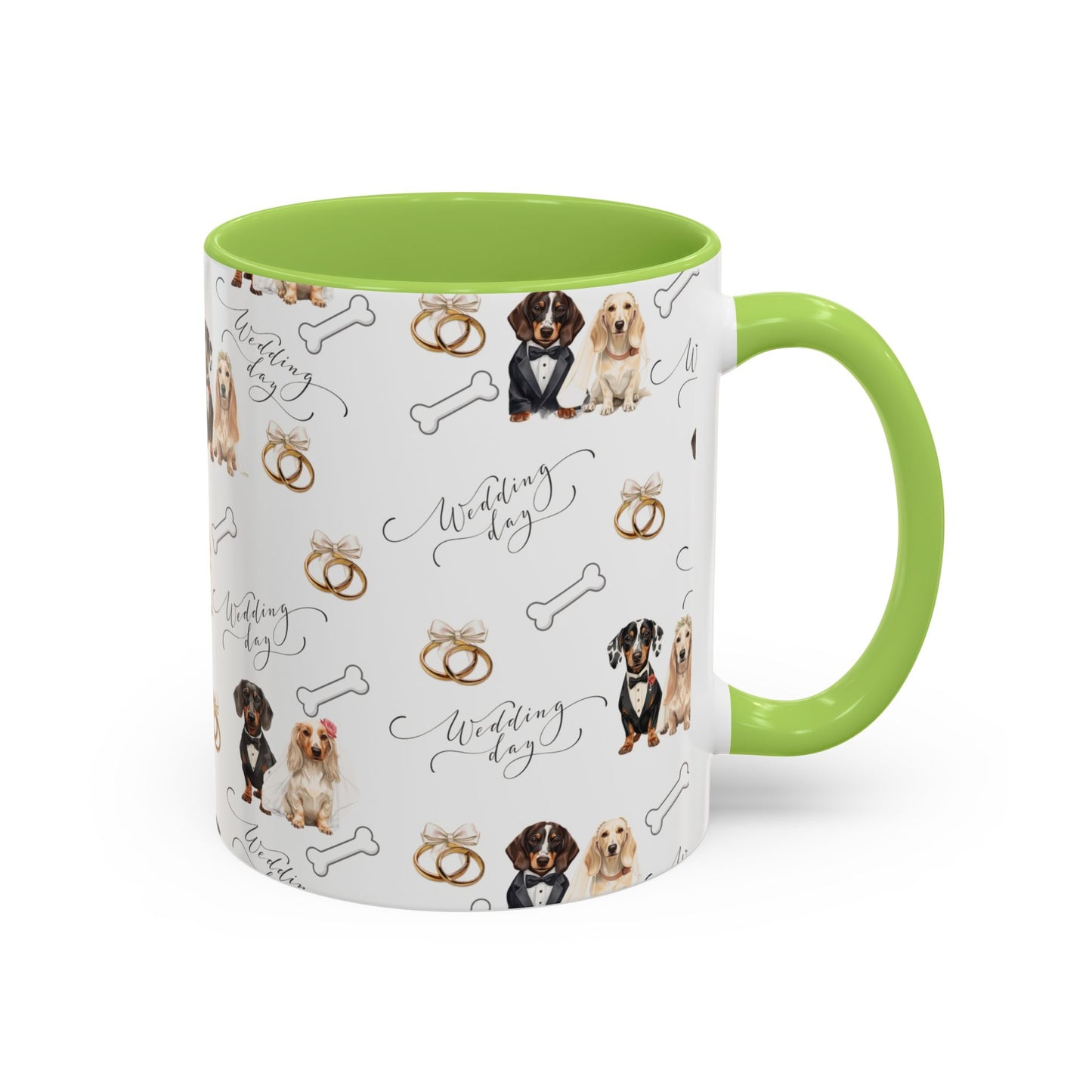 Wedding Dogs Coffee Mug — Cute Dachshund & Golden Retriever Pattern with 'Wedding Day' Accents (11/15oz)