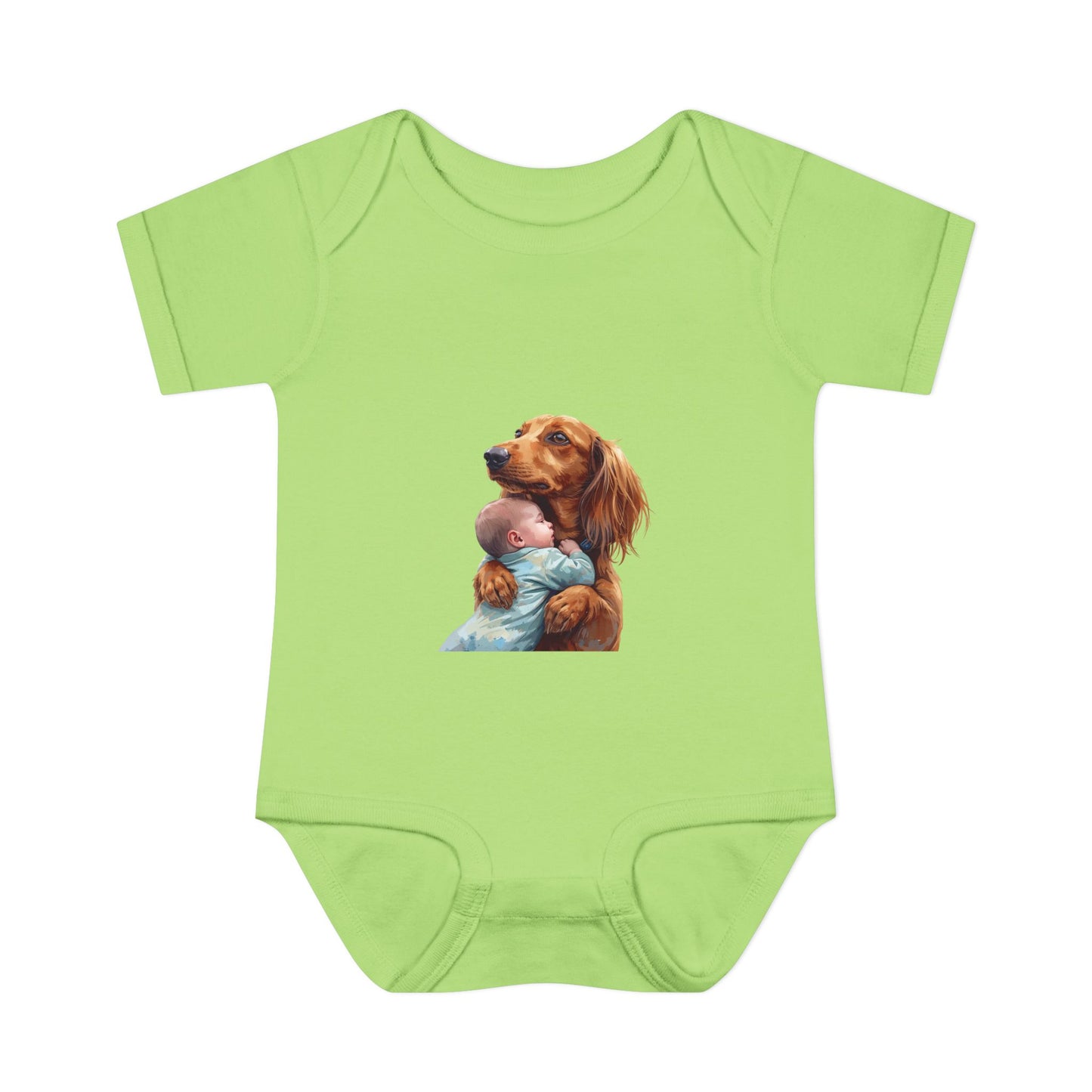 Baby Bodysuit with Dachshund Holding Newborn – Cute Infant Onesie Gift