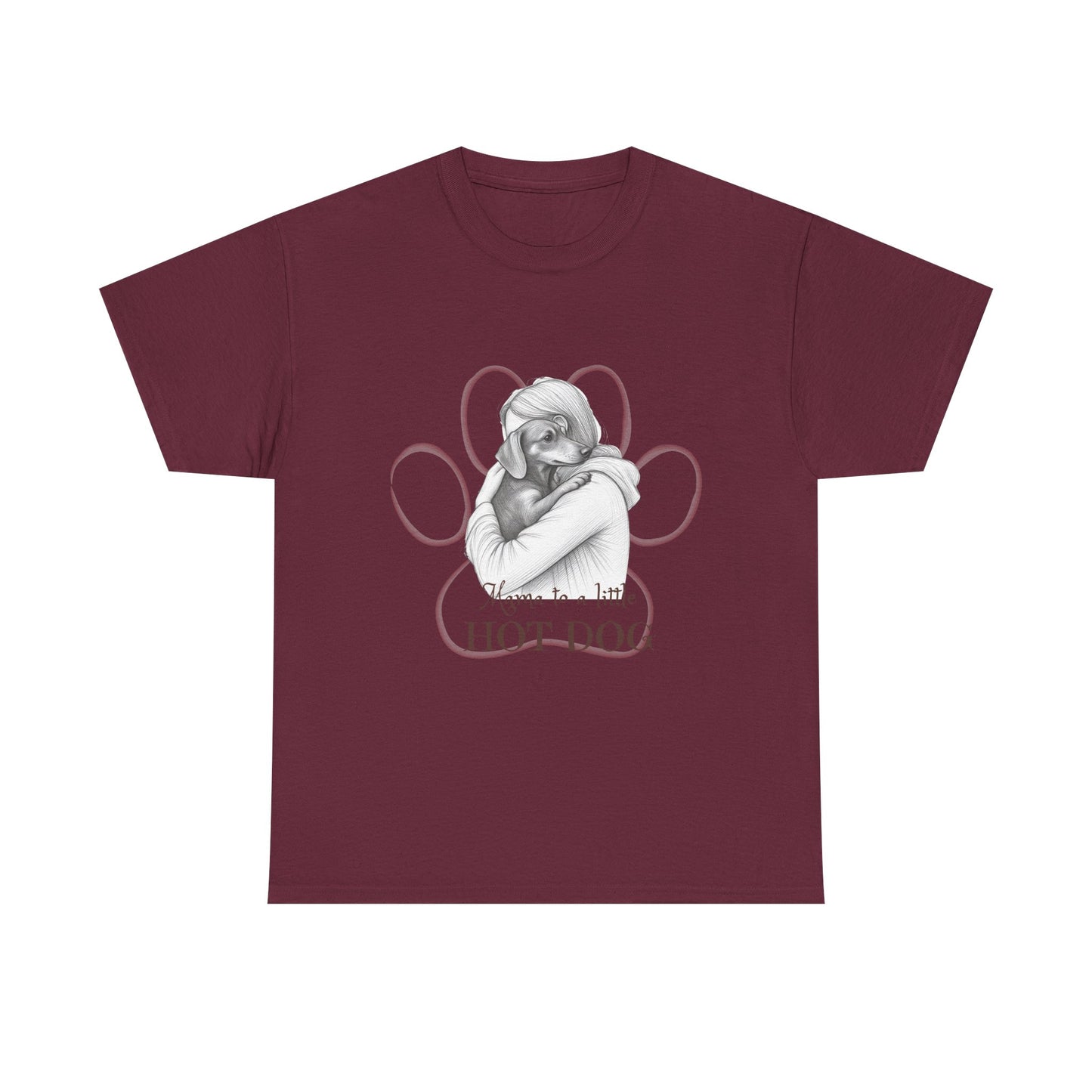T‑Shirt — Retro Mom Dog Illustration with “MAMA to a Little HOT DOG” Text