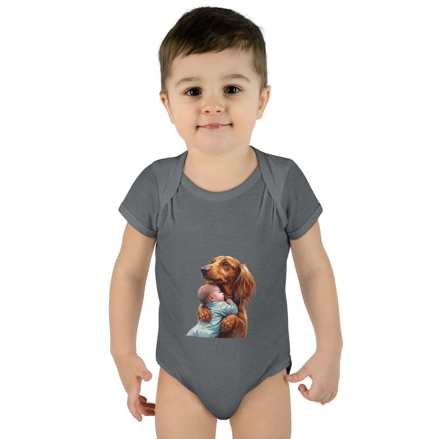 Baby Bodysuit with Dachshund Holding Newborn – Cute Infant Onesie Gift