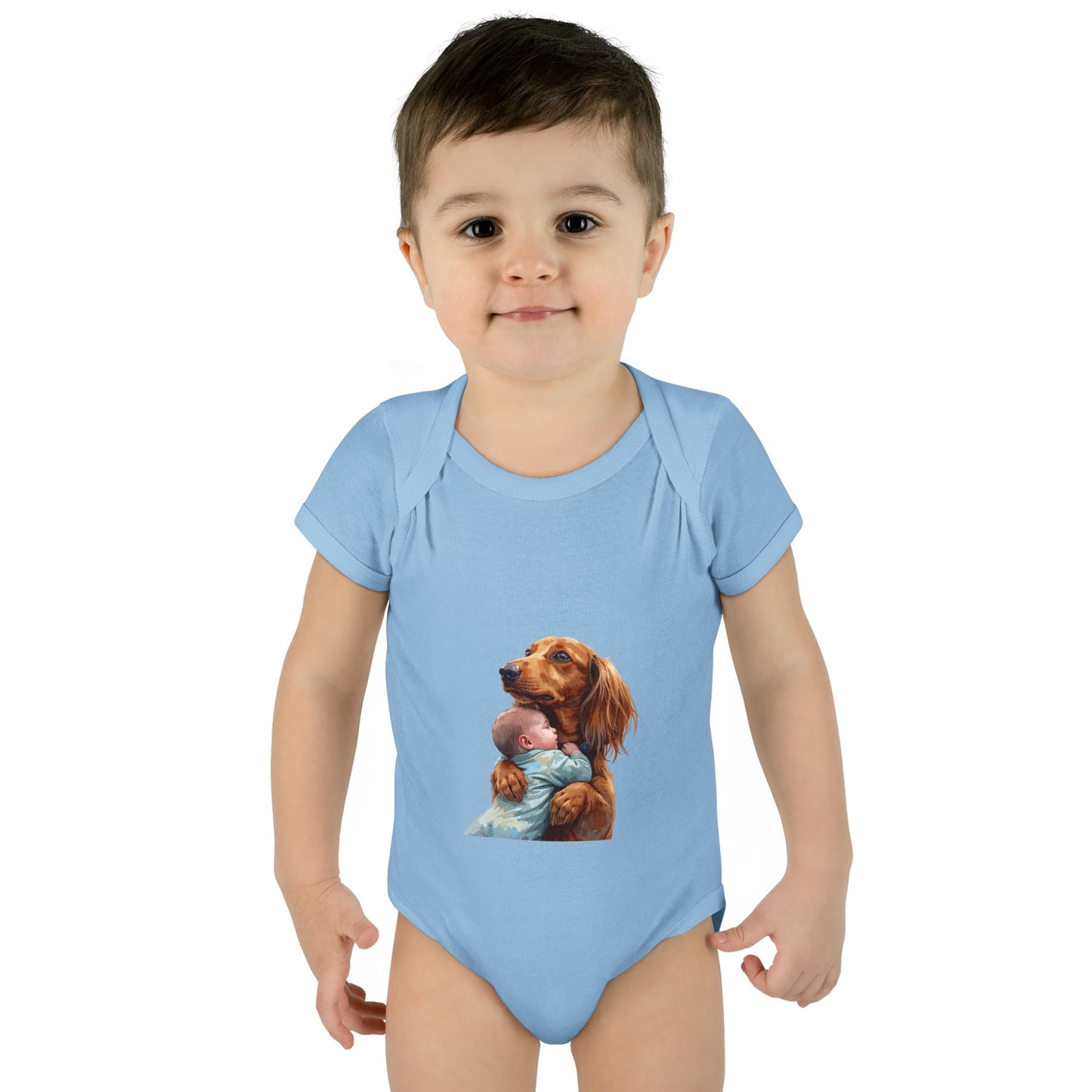 Baby Bodysuit with Dachshund Holding Newborn – Cute Infant Onesie Gift