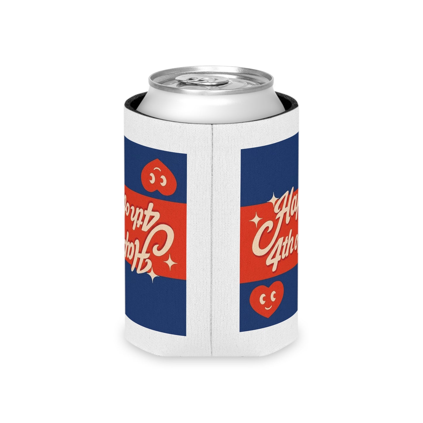4th of July Can Cooler — "Happy 4th of July" Patriotic Beverage Koozie