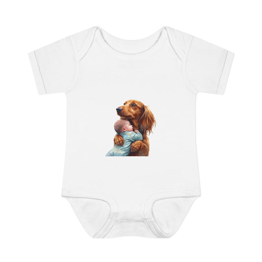 Baby Bodysuit with Dachshund Holding Newborn – Cute Infant Onesie Gift