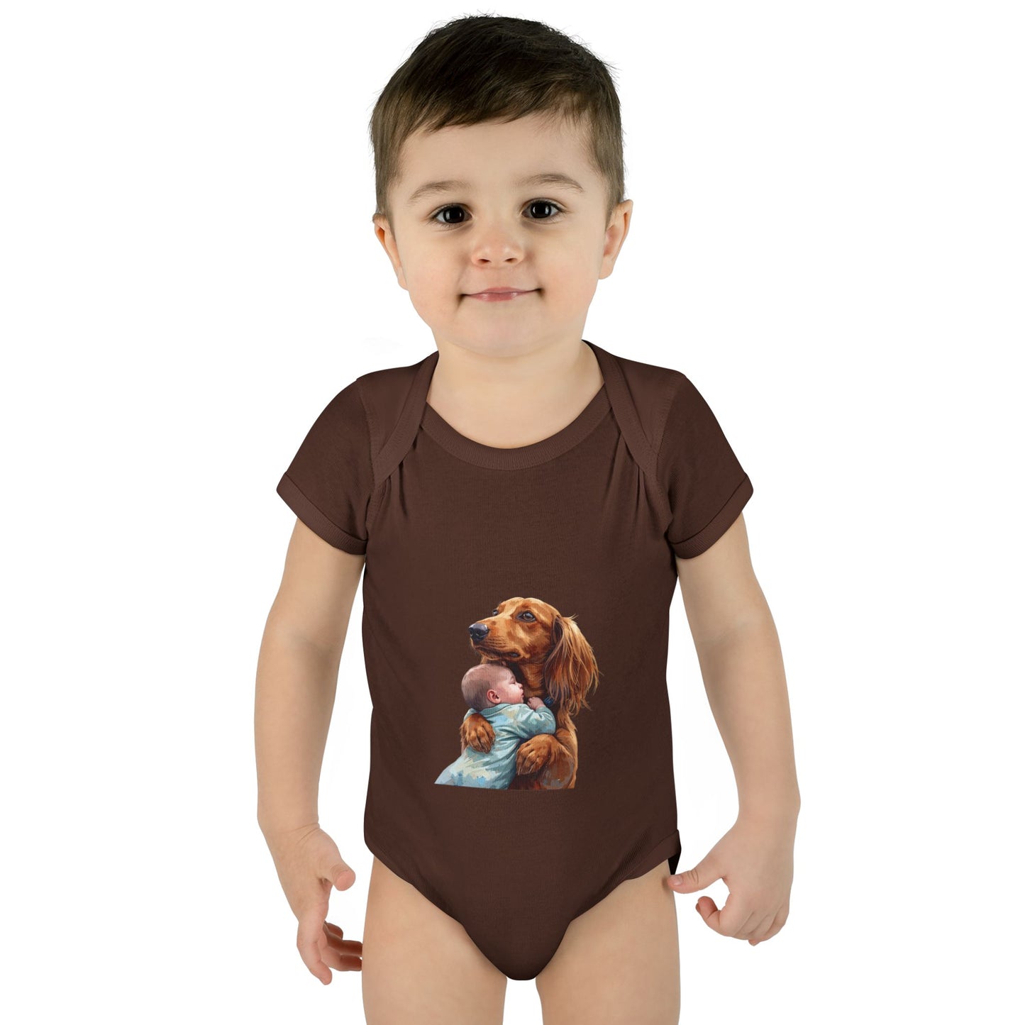 Baby Bodysuit with Dachshund Holding Newborn – Cute Infant Onesie Gift