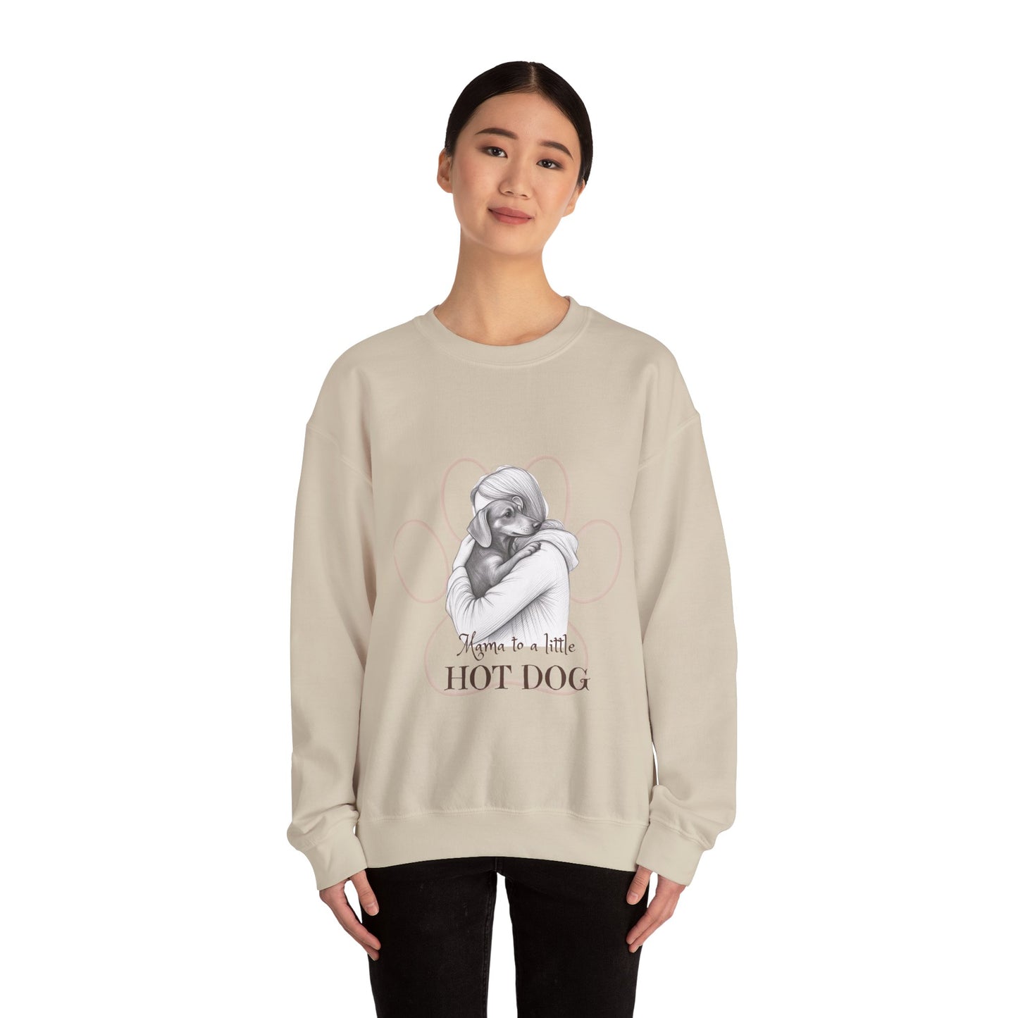 “Mom to a Little Hot Dog” Crewneck Sweatshirt — Cute Dachshund Graphic Pullover