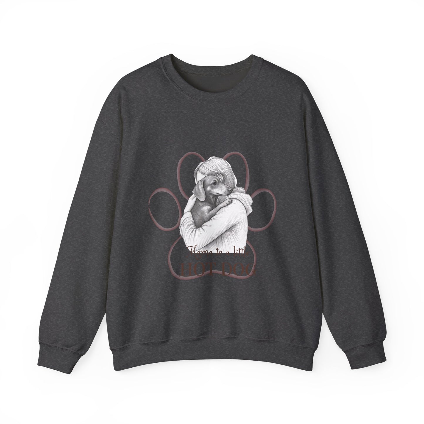 “Mom to a Little Hot Dog” Crewneck Sweatshirt — Cute Dachshund Graphic Pullover