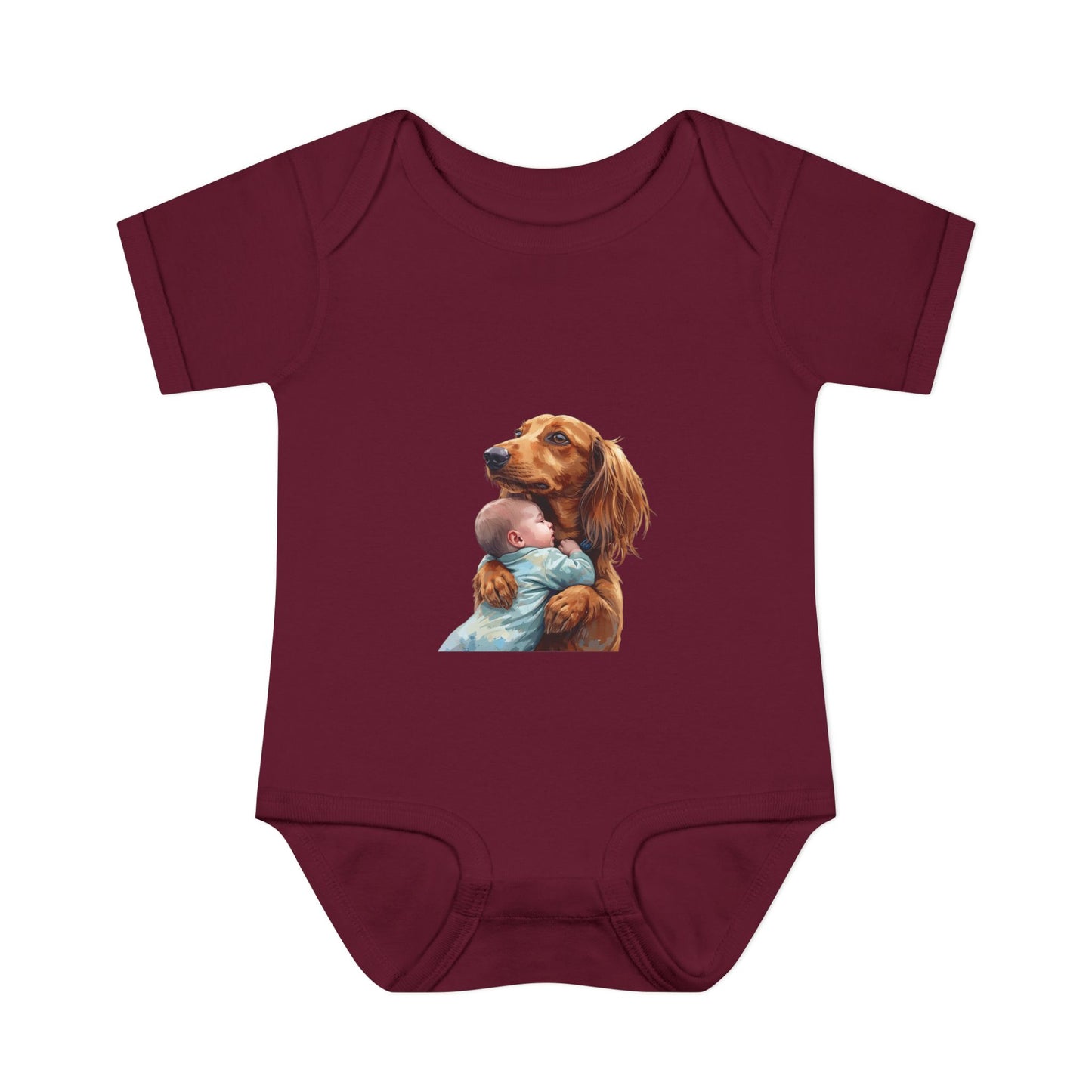 Baby Bodysuit with Dachshund Holding Newborn – Cute Infant Onesie Gift
