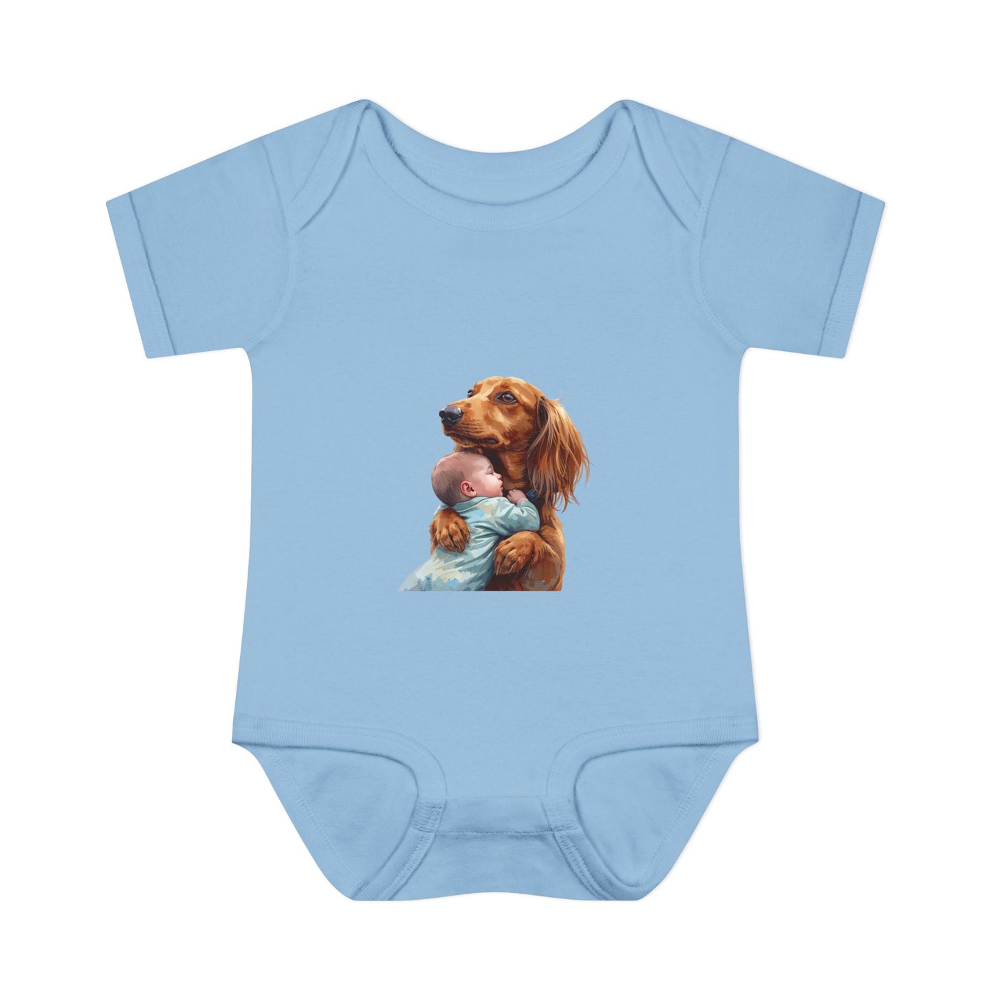 Baby Bodysuit with Dachshund Holding Newborn – Cute Infant Onesie Gift