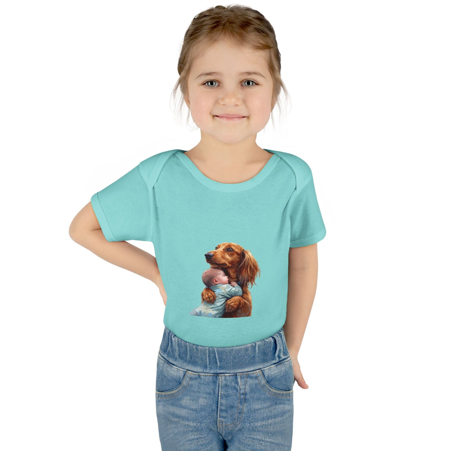 Baby Bodysuit with Dachshund Holding Newborn – Cute Infant Onesie Gift